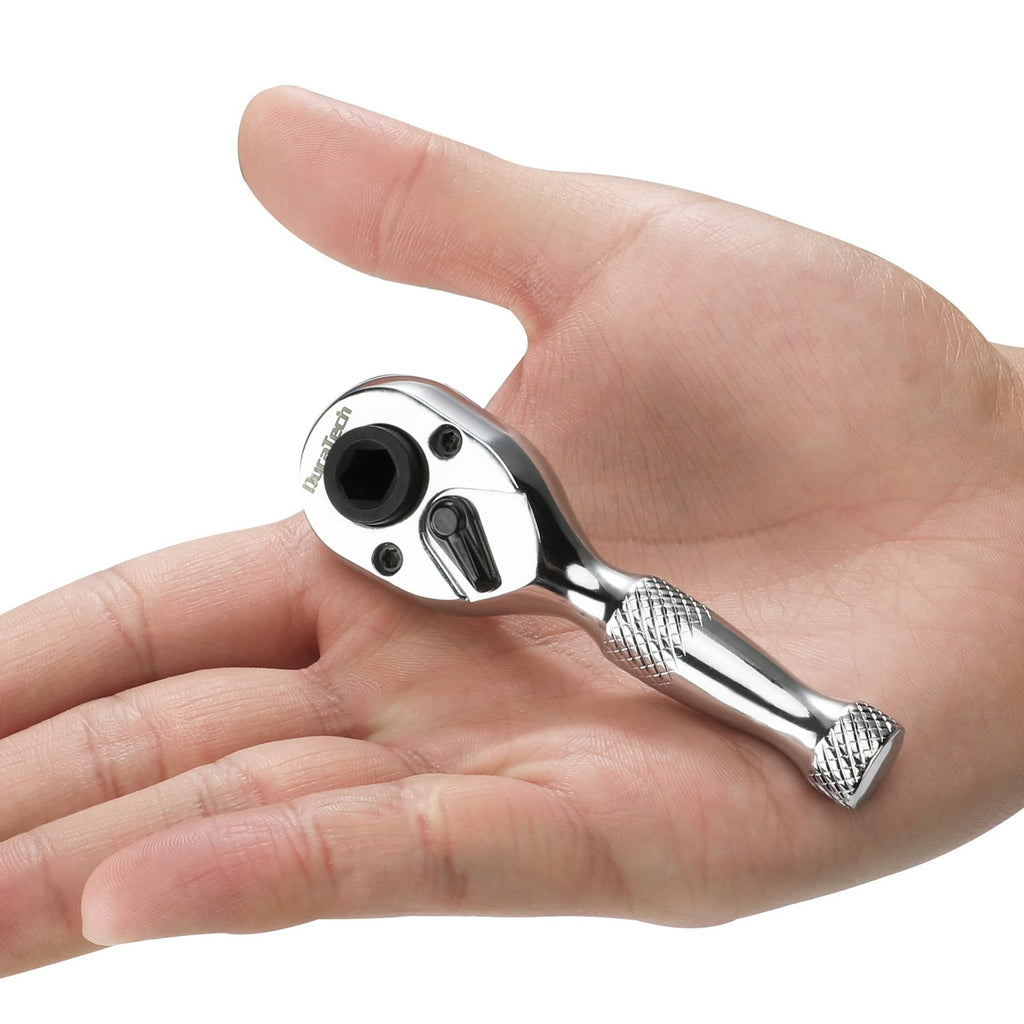 DURATECH-1/4" Stubby Ratchet Wrench 72-Tooth Mini Socket & Bit Driver Hand Tool