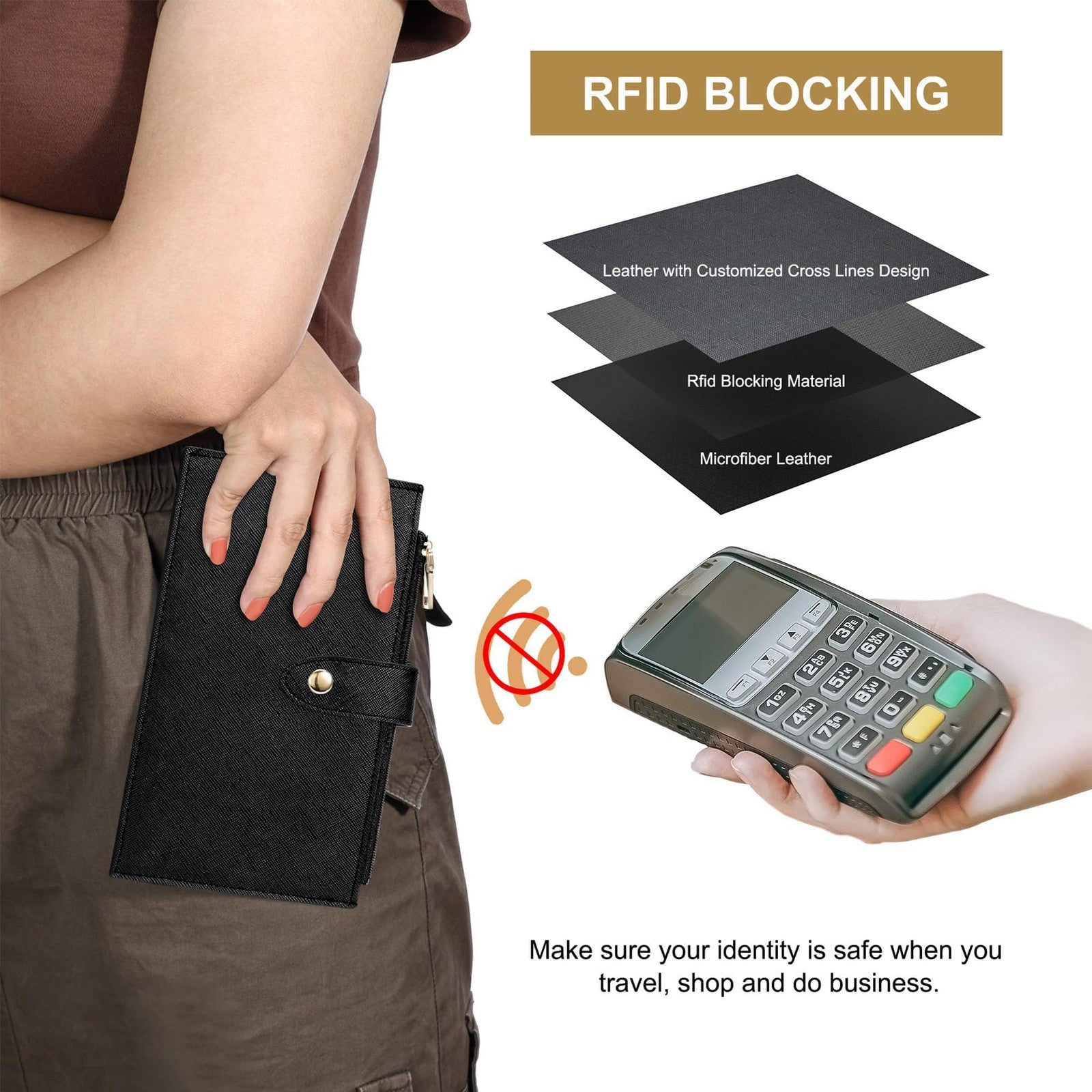 Travelambo RFID Blocking Large Bifold Wallet Multi Card Holder Black