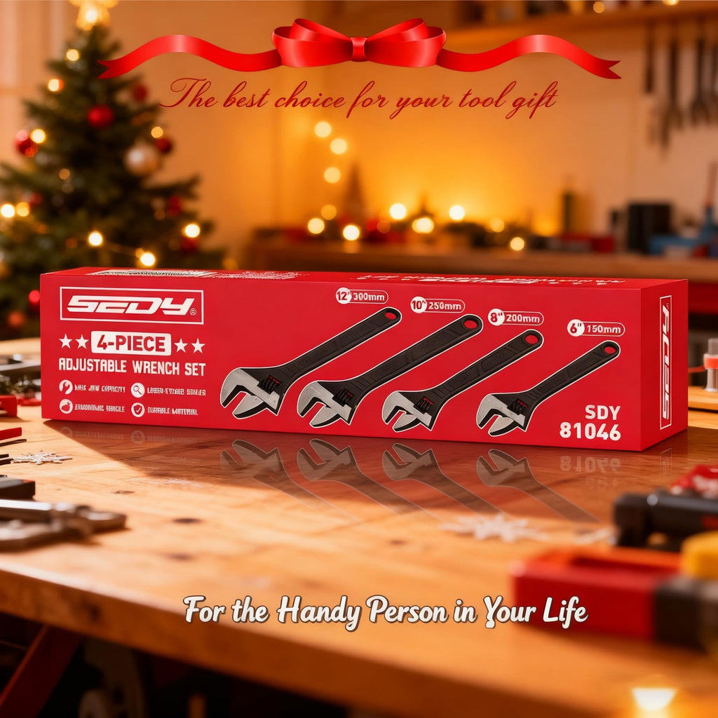 SEDY 4-Pc Adjustable Wrench Set 6", 8", 10", 12" CR-V Steel SAE/Metric Scale