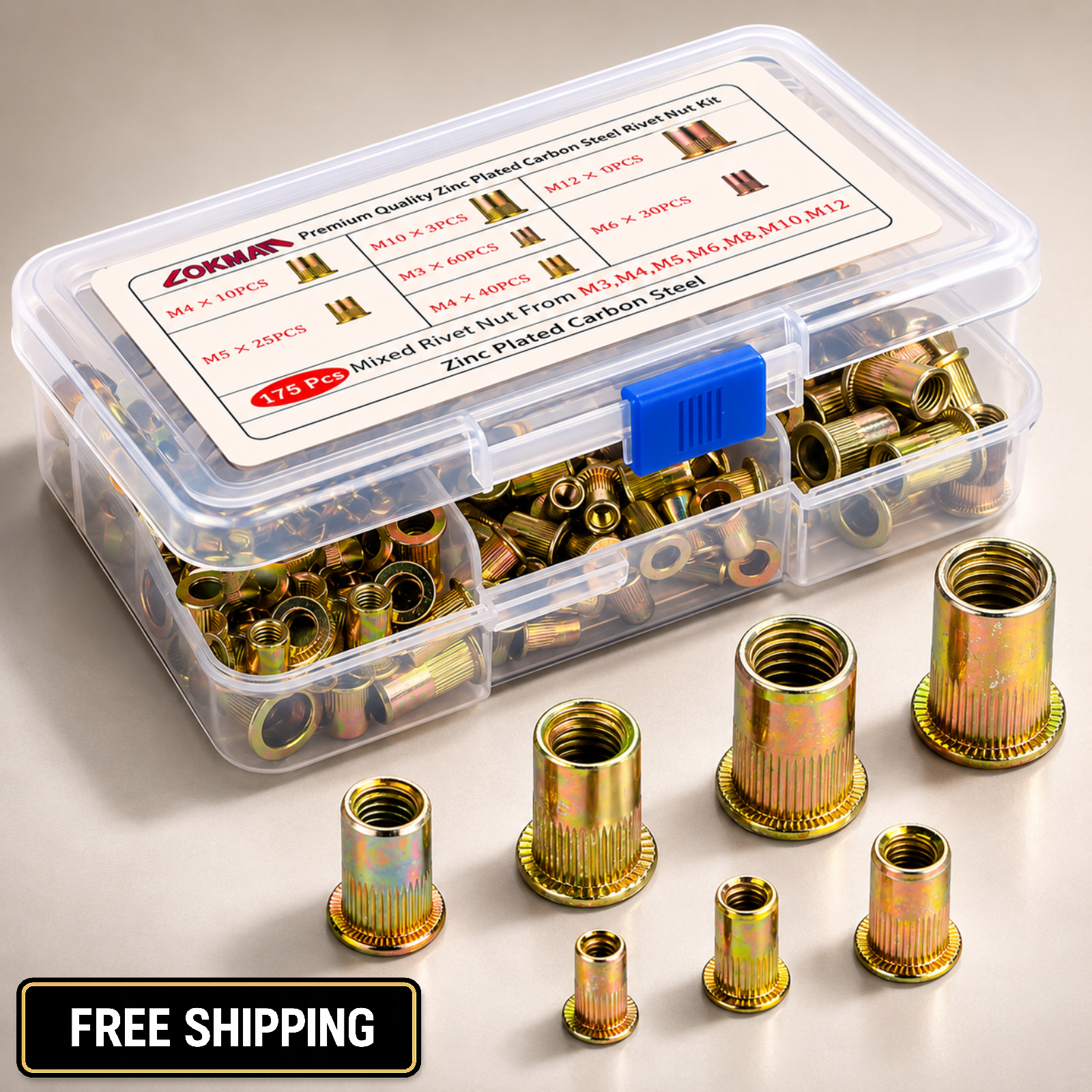 Rivet Nut Assortment Kit 175pcs Metric M3–M12 Threaded Inserts Set
