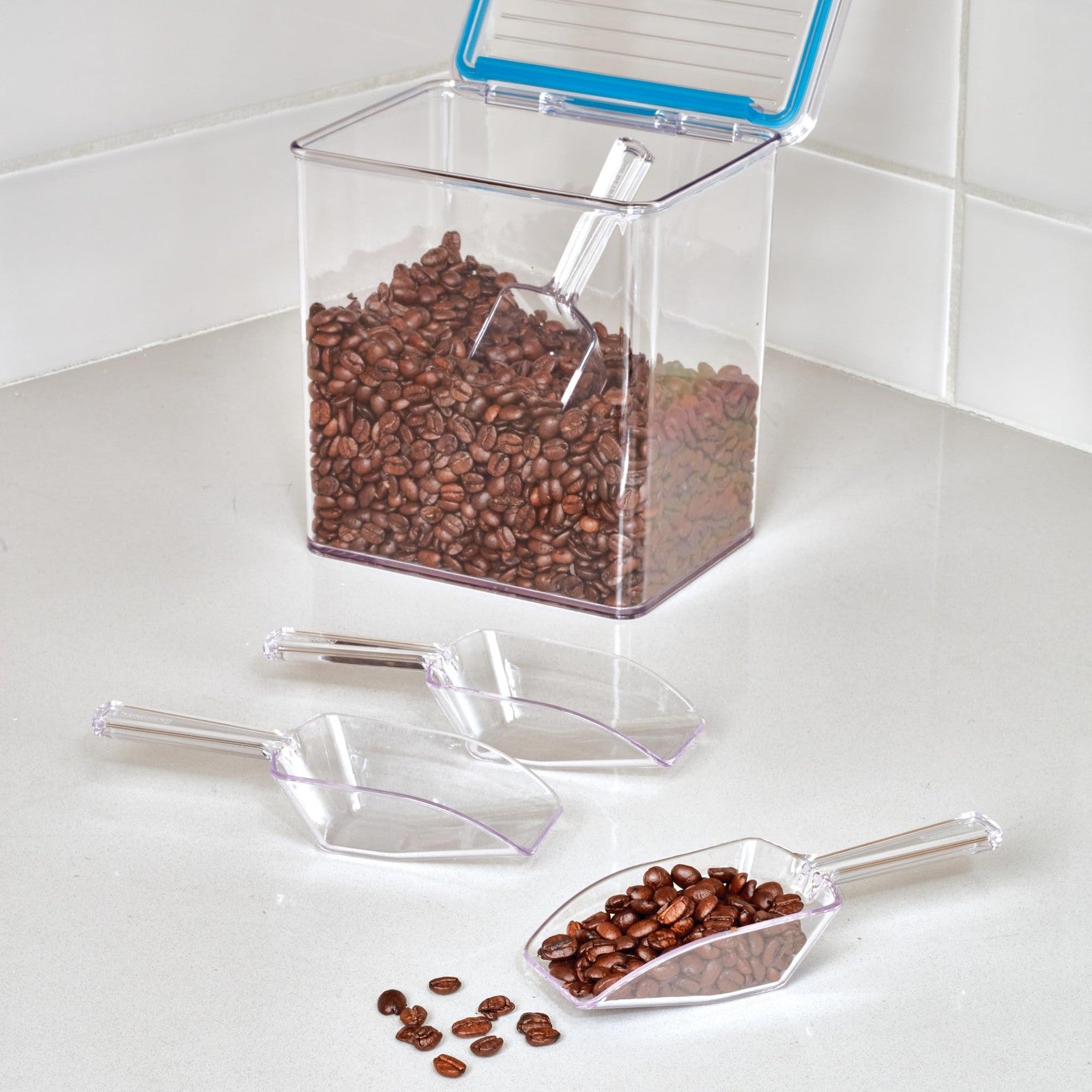 iDesign Set of 4 Large Plastic Scoops 1/3 Cup Clear for Pet Food Coffee Dry