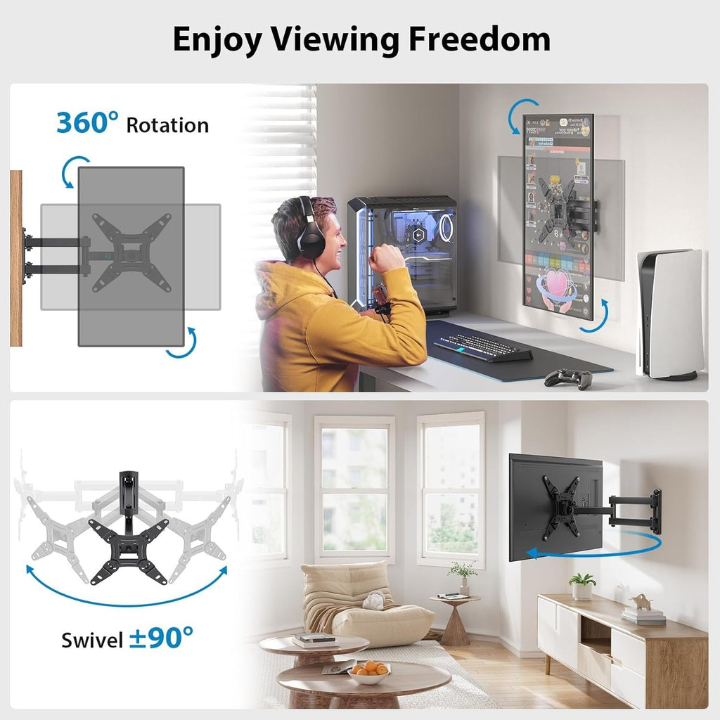 Pipishell Full Motion TV Wall Mount for Echo Show 21/15 and 13-43 Inch Flat Curv