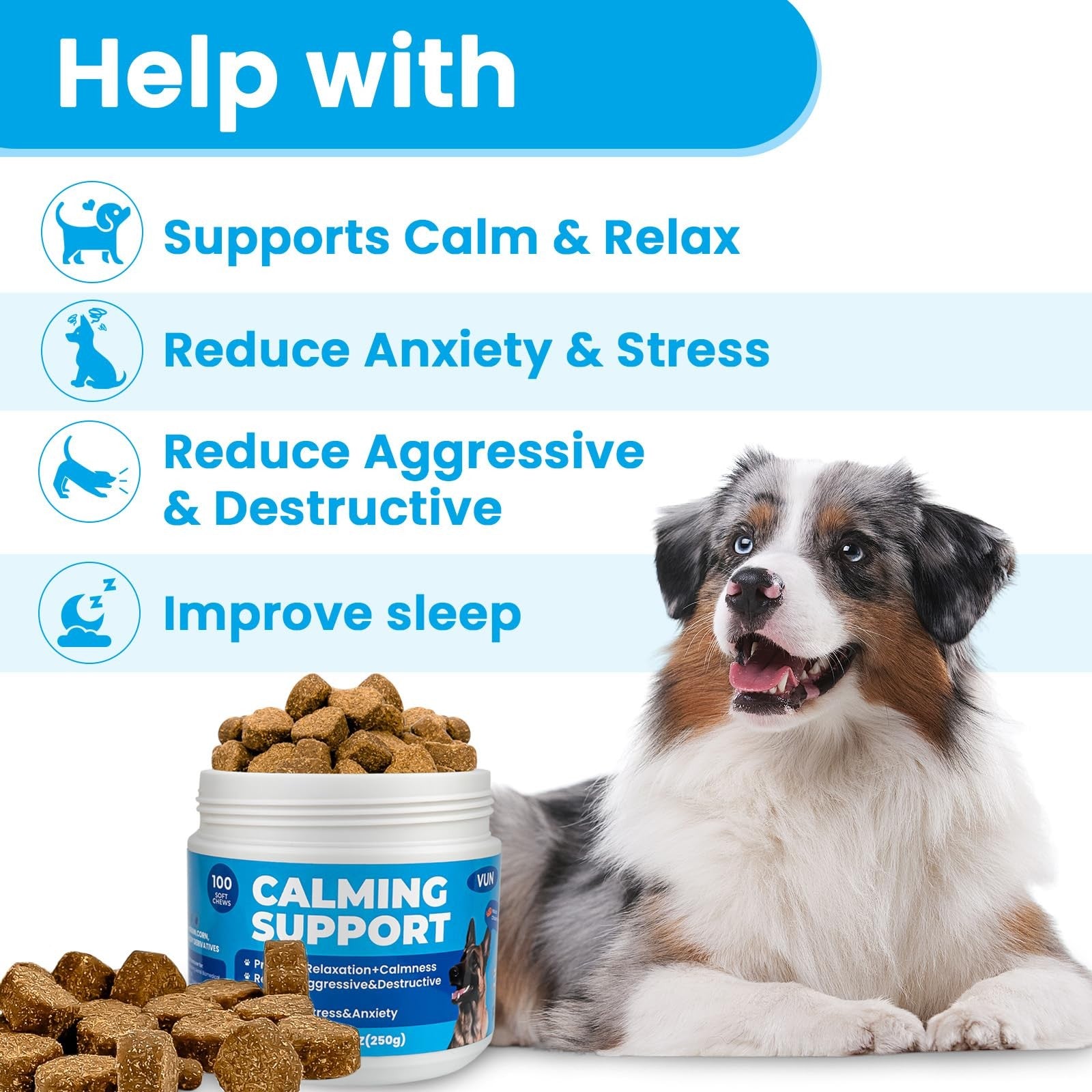 Calming Chews for Dog, Calming Chews Anxiety & Stress Relief Treat with Melaton