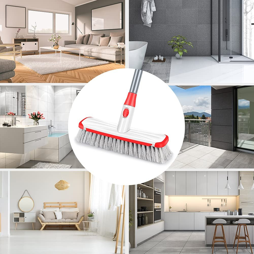 Floor Scrub Brush with Long Handle, Scrubbing Brush Squeegee Broom for Cleaning