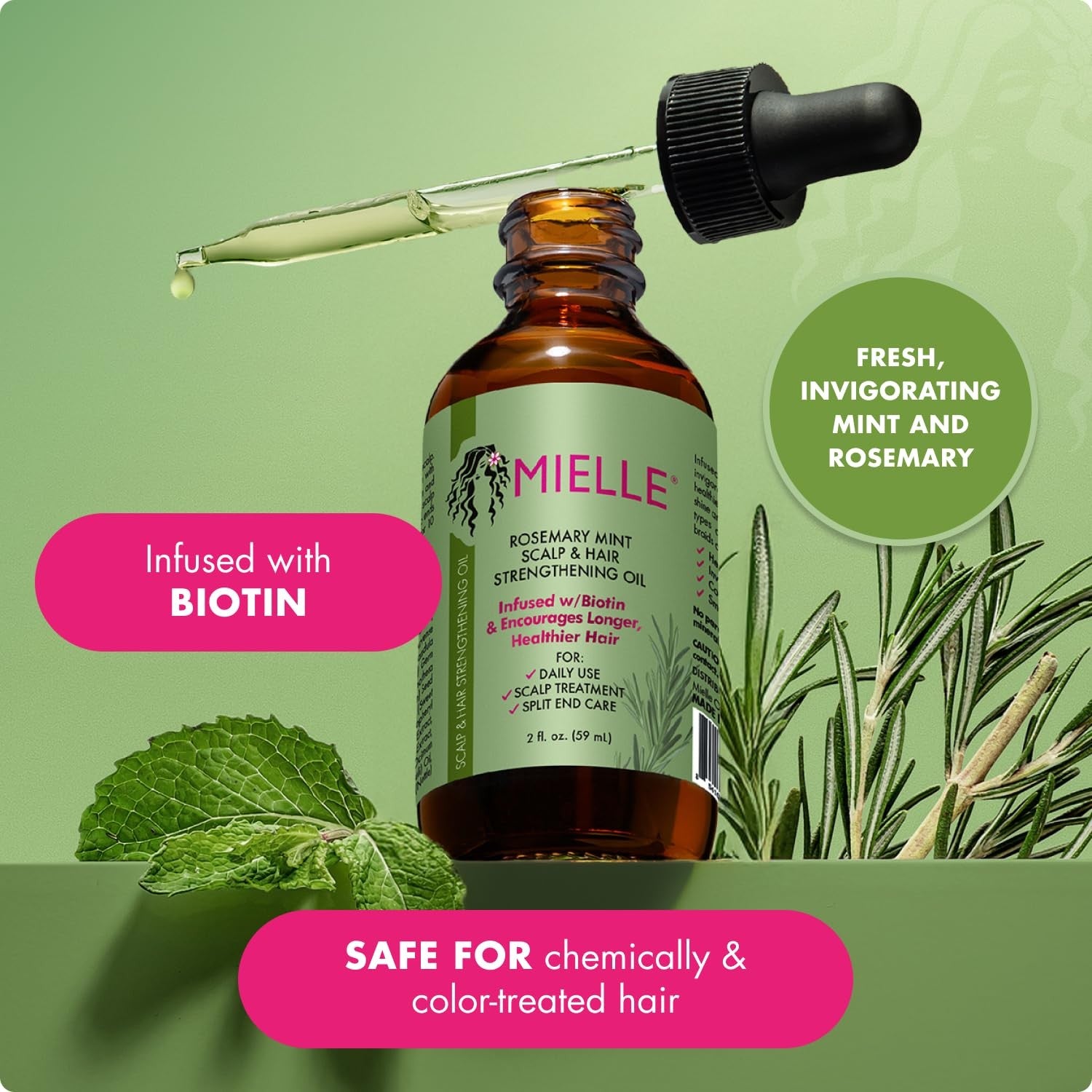 Mielle Organics Rosemary Mint Hair Oil Biotin Scalp Treatment Growth Support 2oz