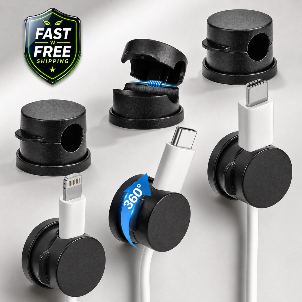 6PC Cord Organizer Holder 360° Rotatable Spring Cable Clip Strong Adhesive Cable