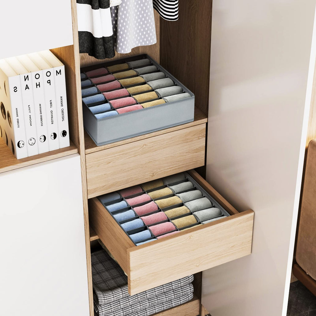 2 Pack Sock Drawer Organizer 24 Cells Each Underwear Closet Divider Gray