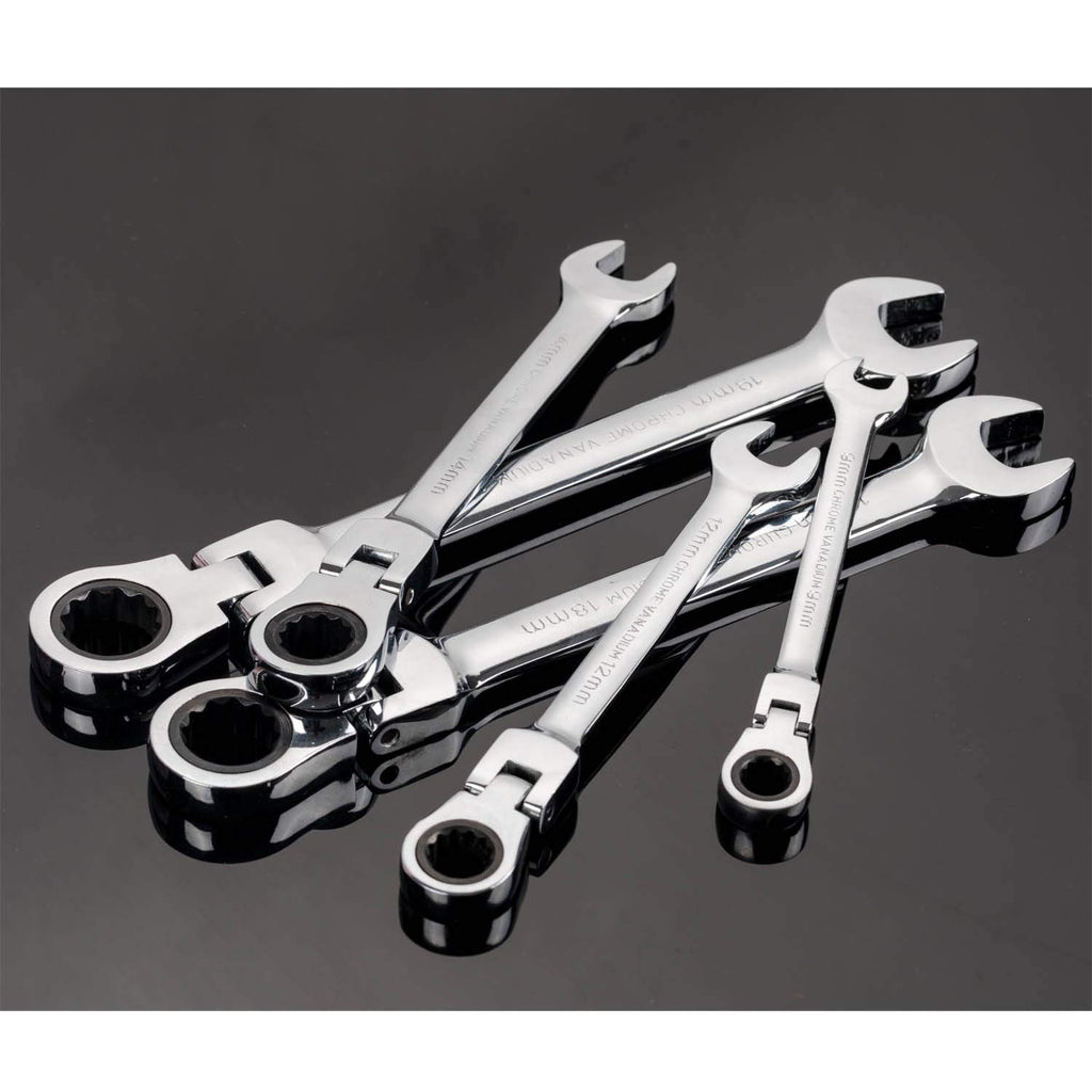 Metric Flex Head Ratcheting Wrench Set 8-Pc 9-17mm 72-Tooth CR-V