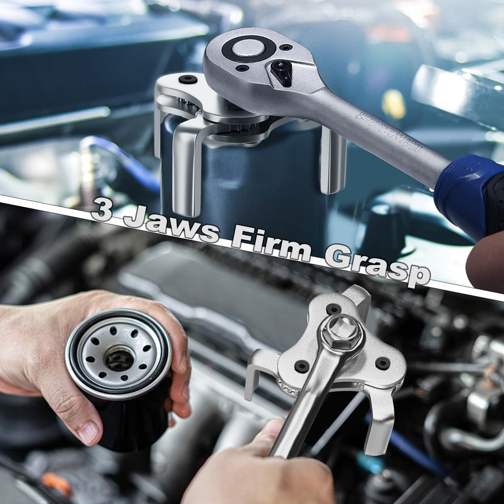 Adjustable Oil Filter Wrench 3-Jaw 2.5–4.5 Inch Removal Tool for Cars