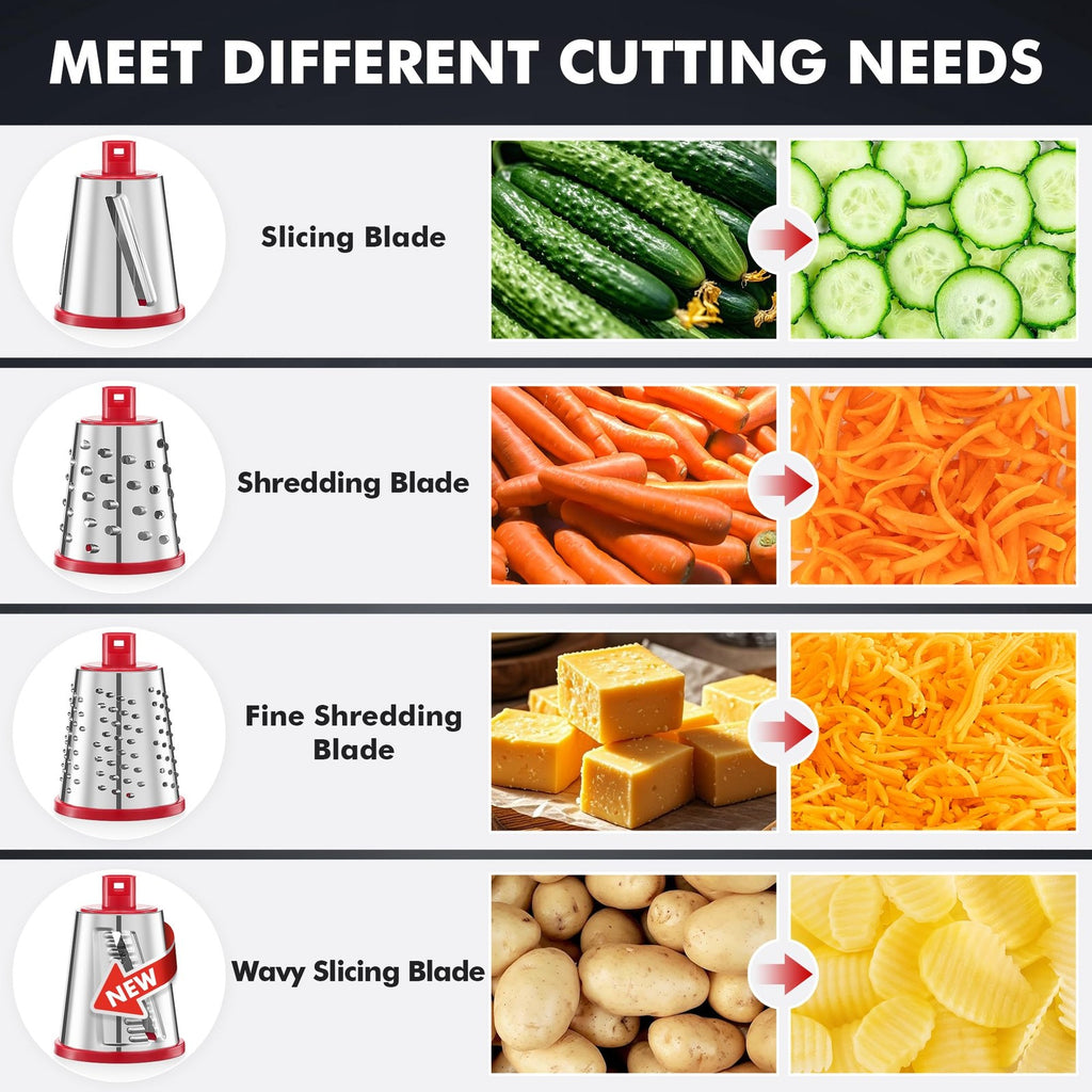 Rotary Cheese Grater Vegetable Slicer Hand Crank Kitchen Shredder 4 Blade