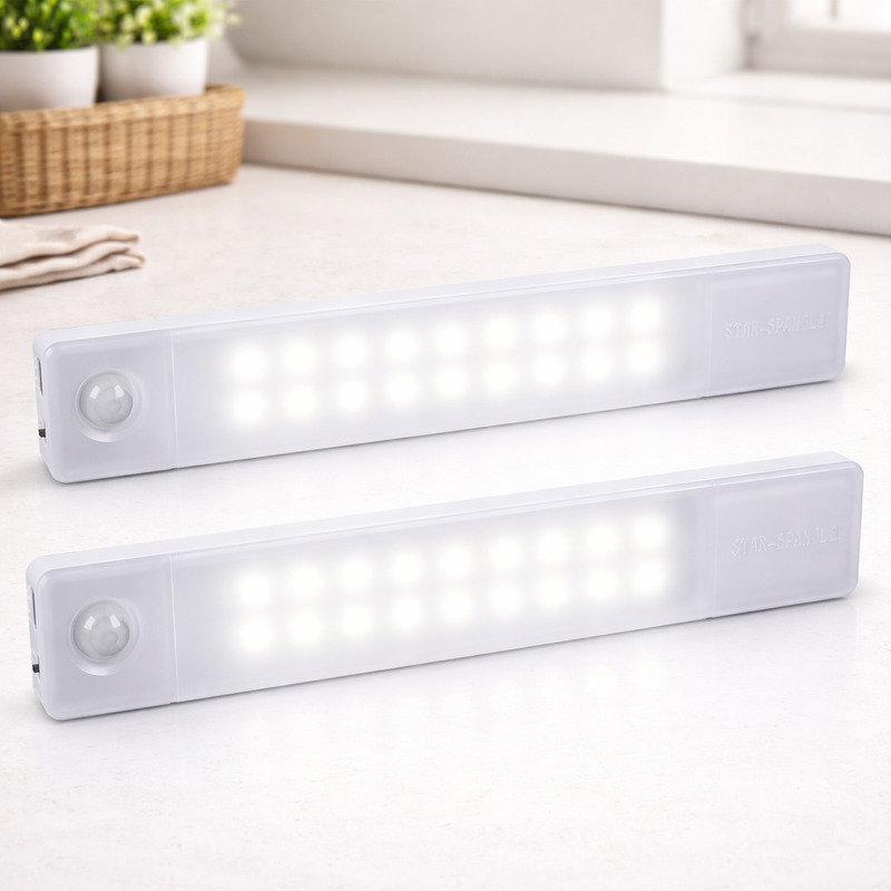 STAR-SPANGLED Motion Sensor LED Under Cabinet Light Rechargeable Magnetic 2 Pack