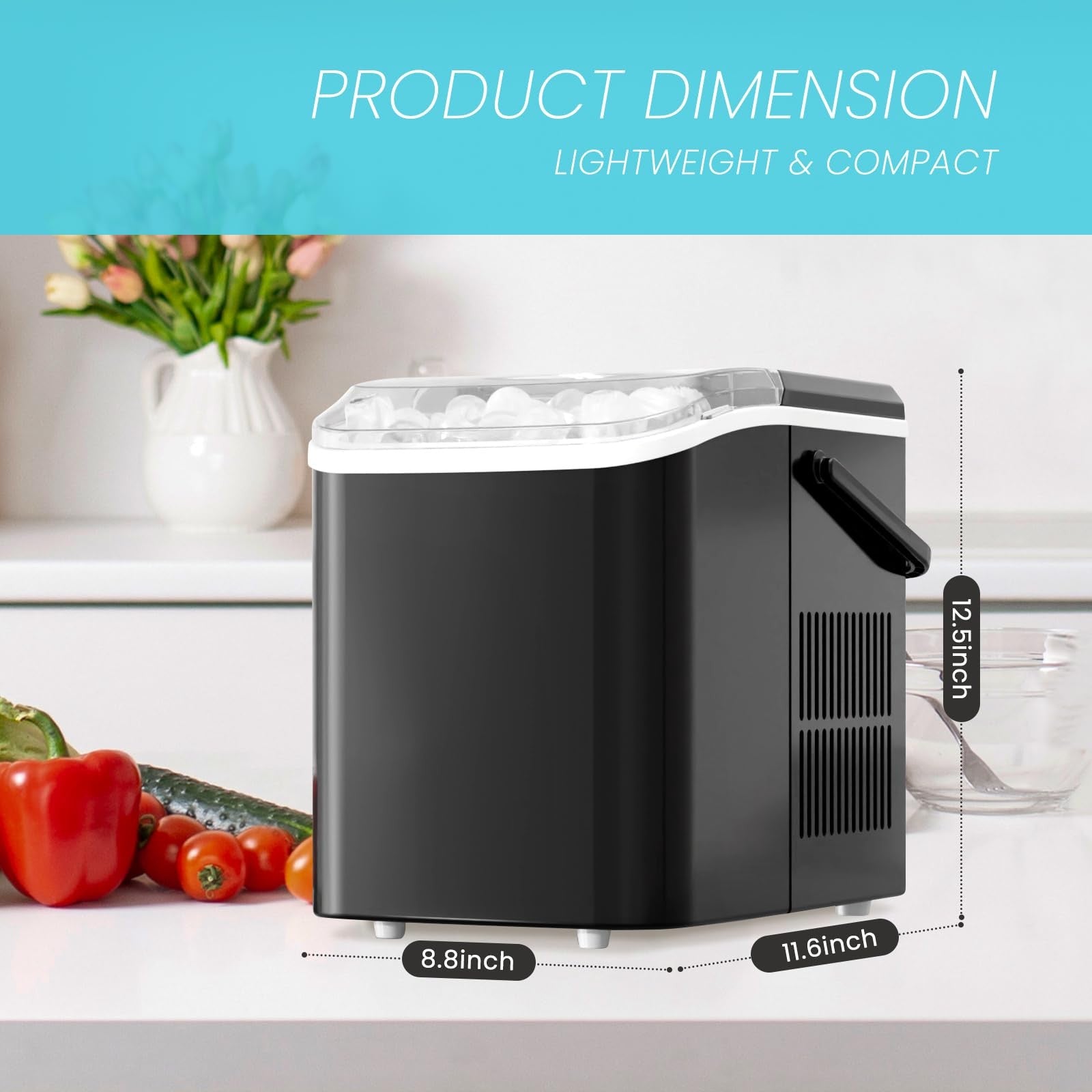 Portable Countertop Ice Maker 26lb/24H 9 Bullet Ice Cubes Basket Scoop Black