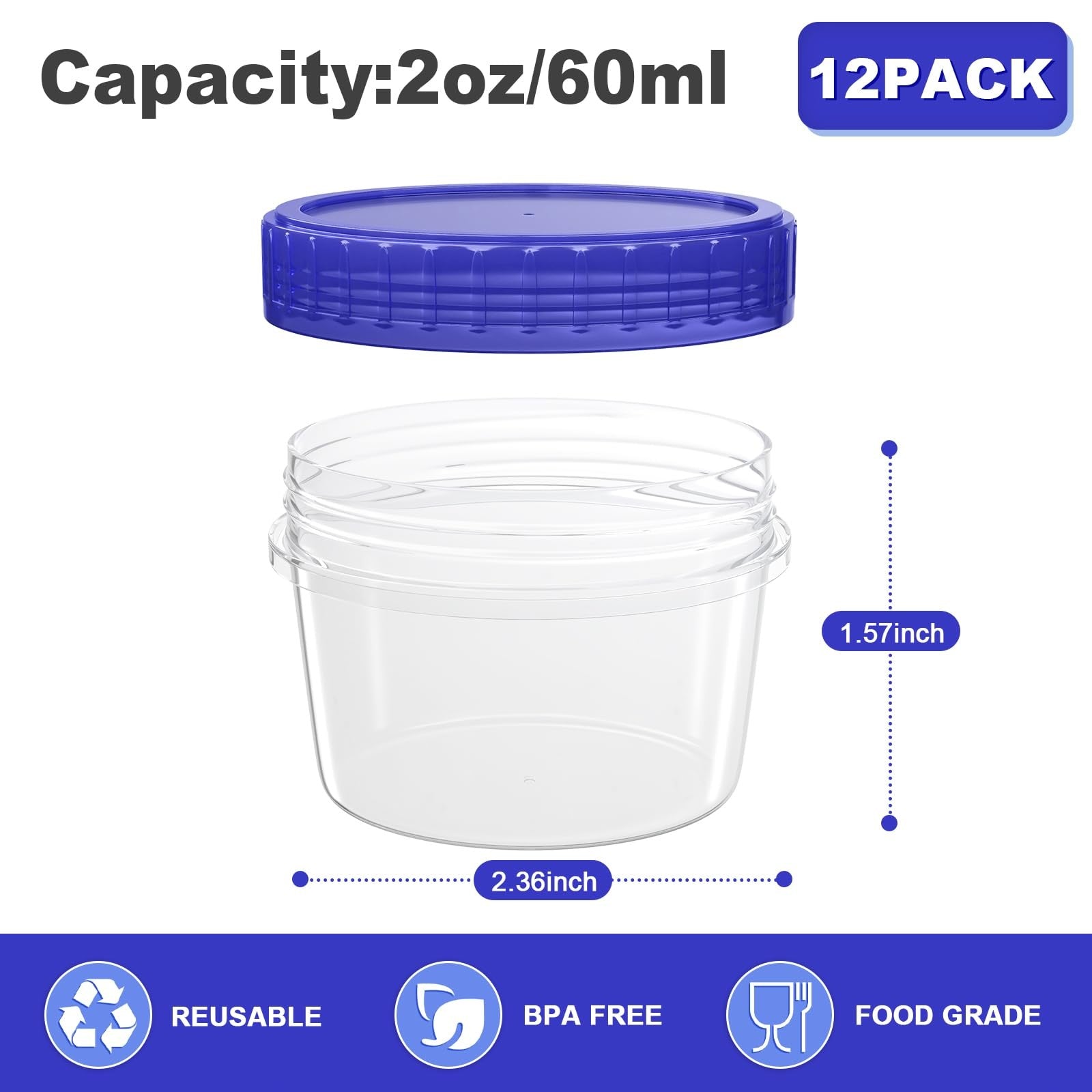 SGKSUN 2oz Sauce Containers 12 Pack Leak Proof Dressing Cups Meal Prep Lids