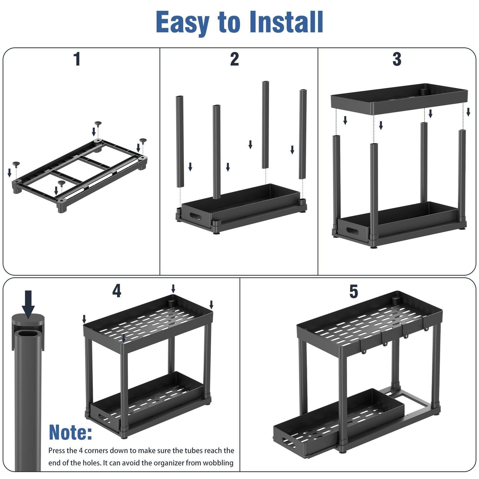 2 Pack Pull-Out Storage Organizers Under Sink Organizer and Storage for Bathroom