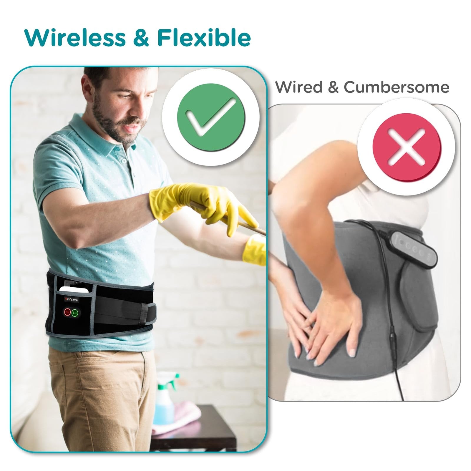Comfytemp Cordless Heating Pad Massager Rechargeable Back Waist Heat Belt