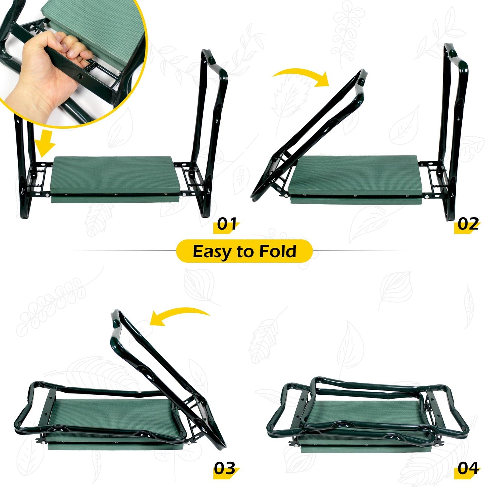 MaxWorks Folding Garden Kneeler & Seat 8" Wide Pad w/ Tool Pouch 330 lb Max