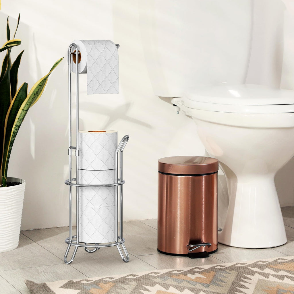 Simple Houseware Freestanding Toilet Paper Holder Stand Holds 4 Rolls Chrome