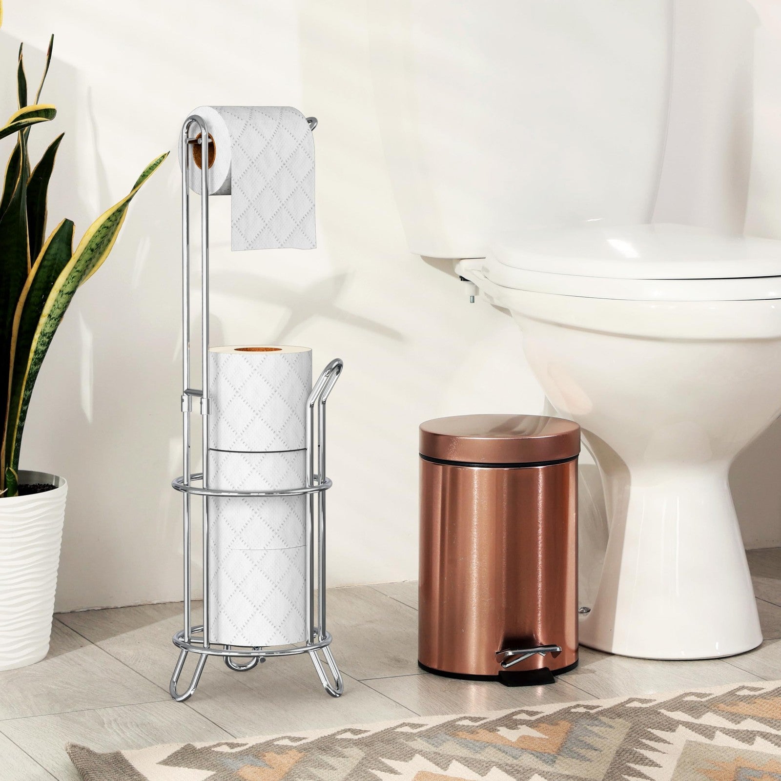 Simple Houseware Freestanding Toilet Paper Holder Stand Holds 4 Rolls Chrome