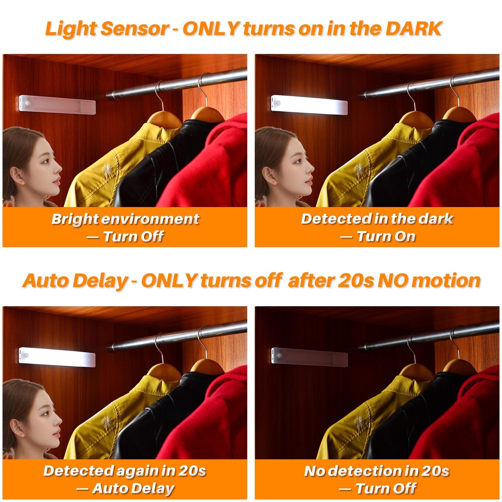 STAR-SPANGLED Motion Sensor LED Under Cabinet Light Rechargeable Magnetic 2 Pack
