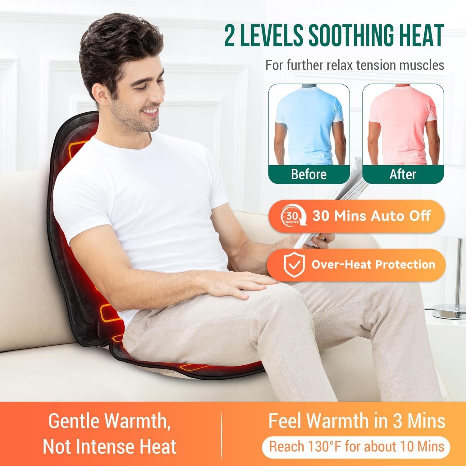 Snailax Vibration Back Massager Heat Seat Cushion Home Office Chair Pad
