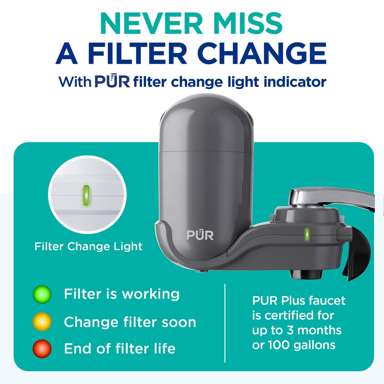 PUR Plus Faucet Mount Water Filter Lead Reducing 100 Gallon System Filtration