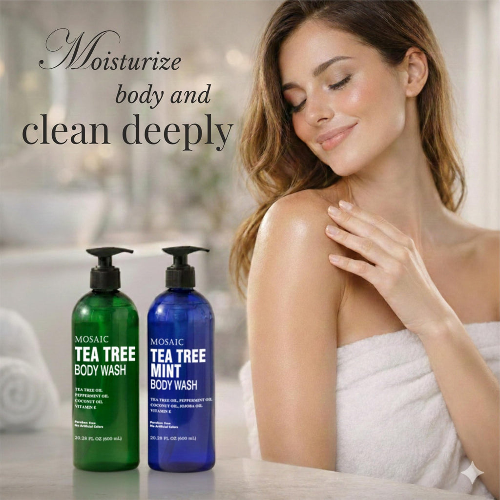 Tea Tree Body Wash with Mint & Shower Gel with Vitamin E for Jock Itch, Eczema,