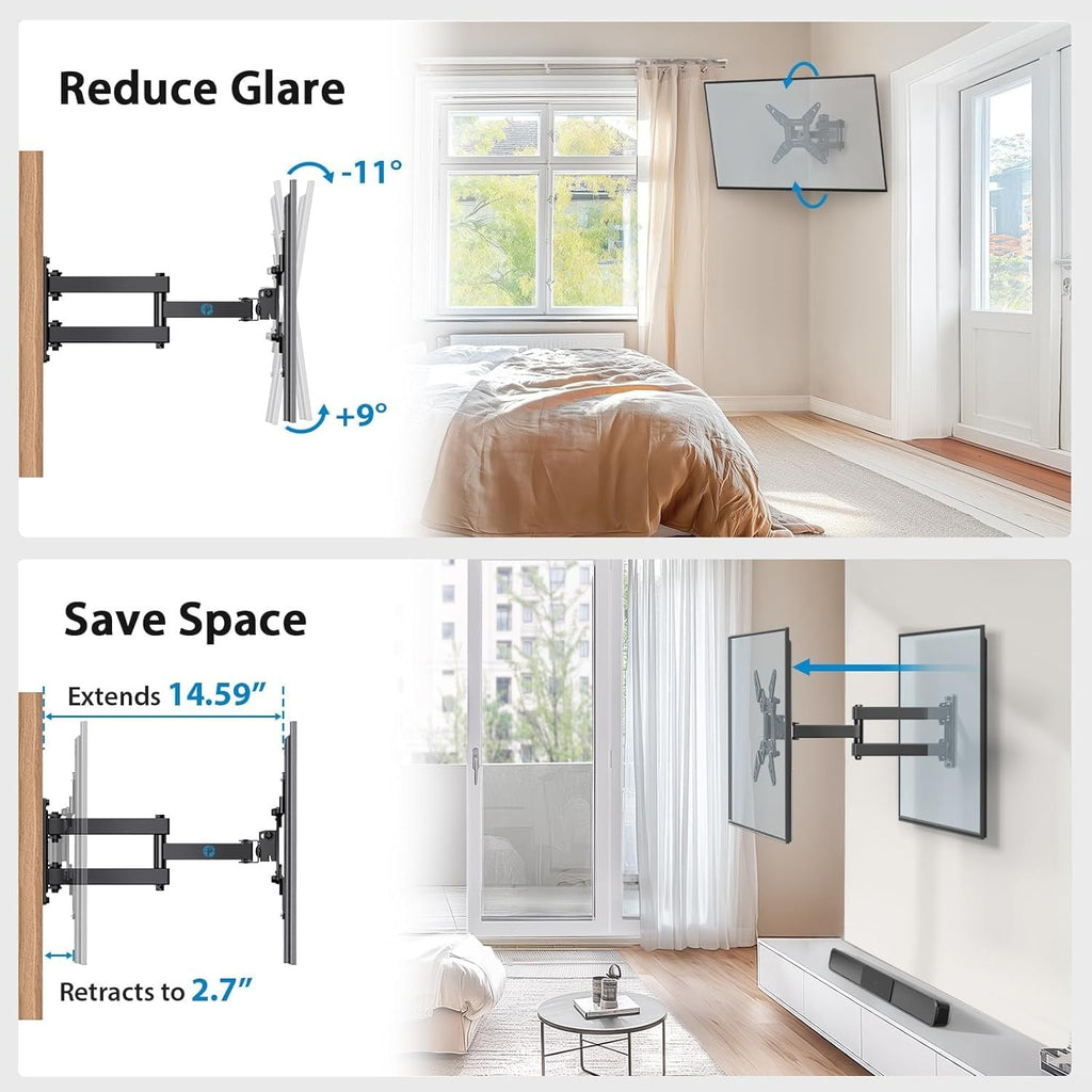 Pipishell Full Motion TV Wall Mount for Echo Show 21/15 and 13-43 Inch Flat Curv