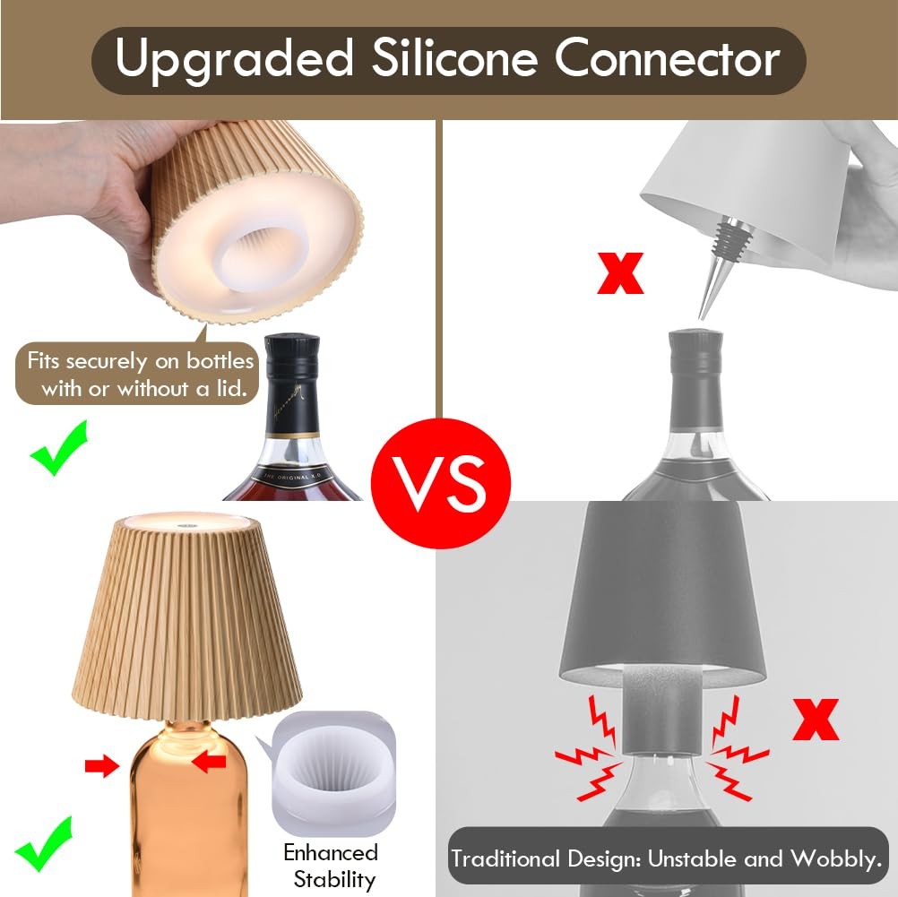 Wireless Bottle Lamp 3 Level Brightness Rechargeable Cordless Bar Table Light