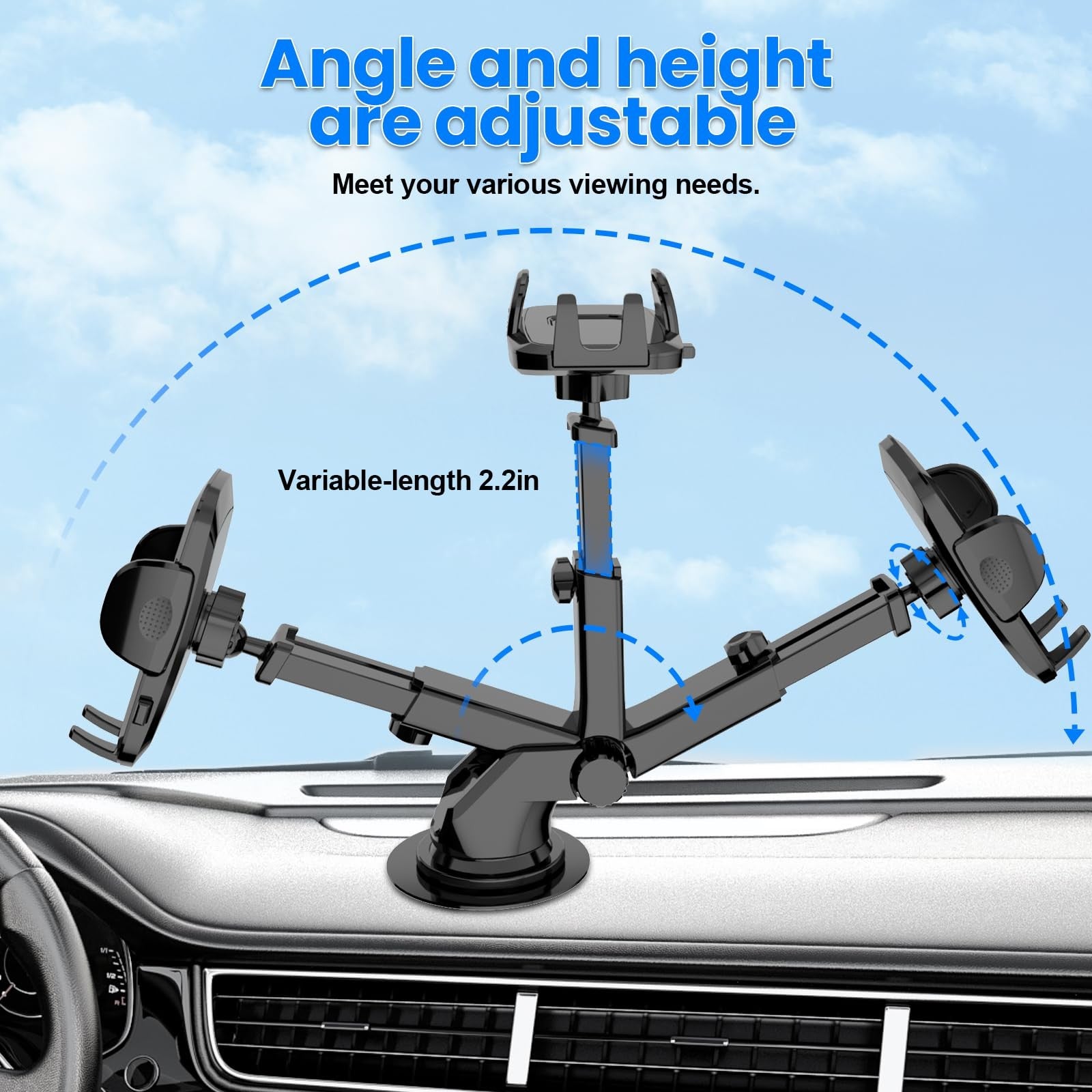 Car Phone Holder [2026 Updated Suction Cup] Long Arm 360°Rotation Phone Mount