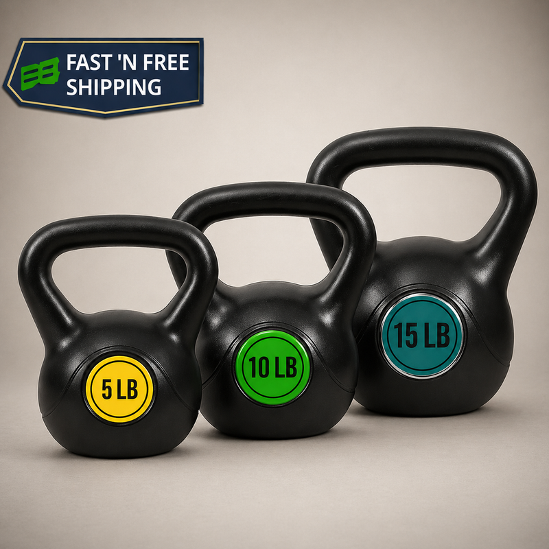 Fitvids Kettlebell Set 3 Piece 5lb 10lb 15lb Weights for Strength Training Home