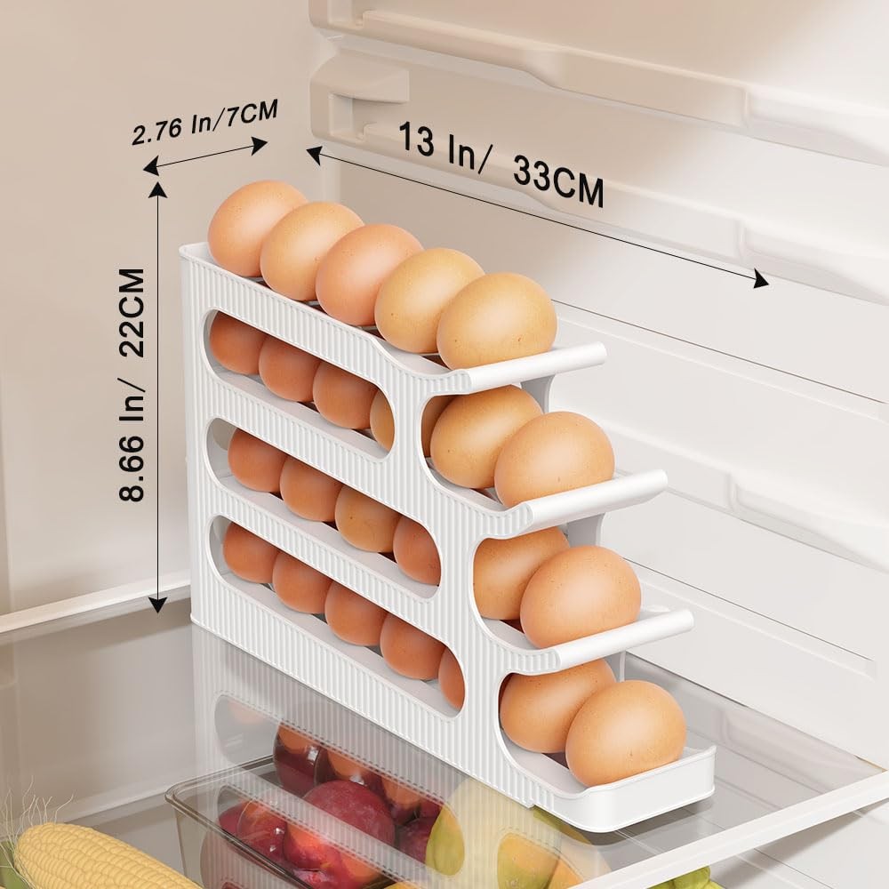 24-Egg Auto Rolling Egg Holder for Fridge 4-Tier Slim Refrigerator Organizer