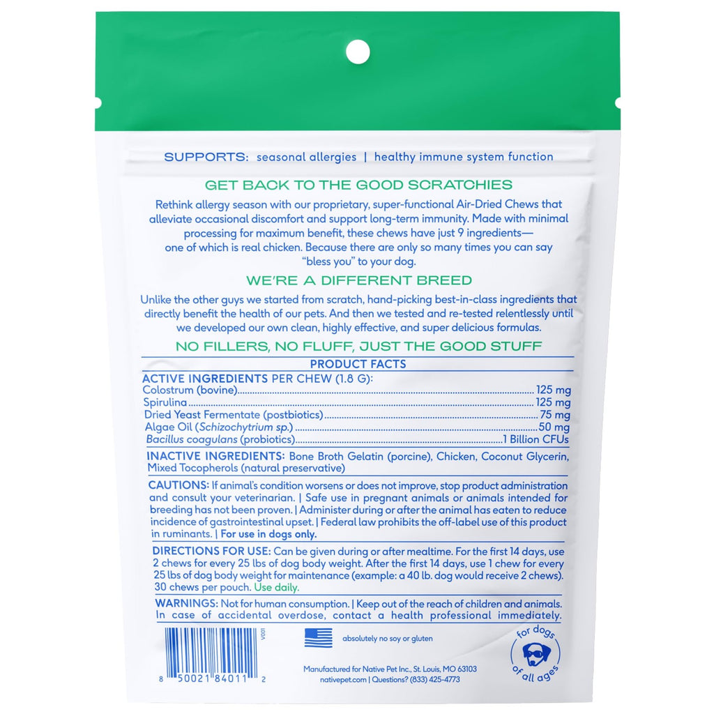 Native Pet Dog Allergy Chews - Dog Allergy Relief with Probiotics and Colostrum