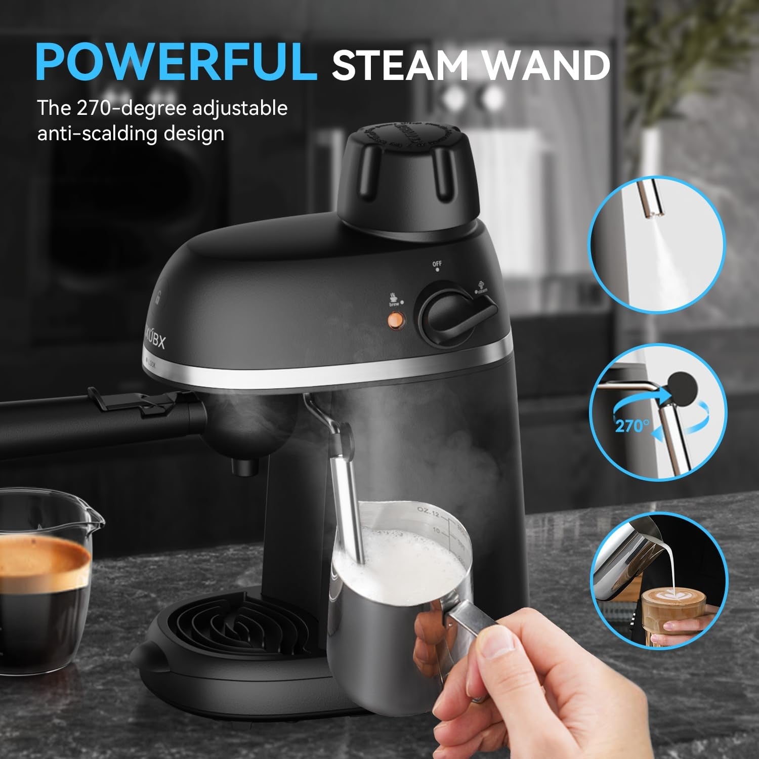 Espresso Coffee Machine 3.5 Bar 800W Steam Wand Cappuccino Latte Compact Home