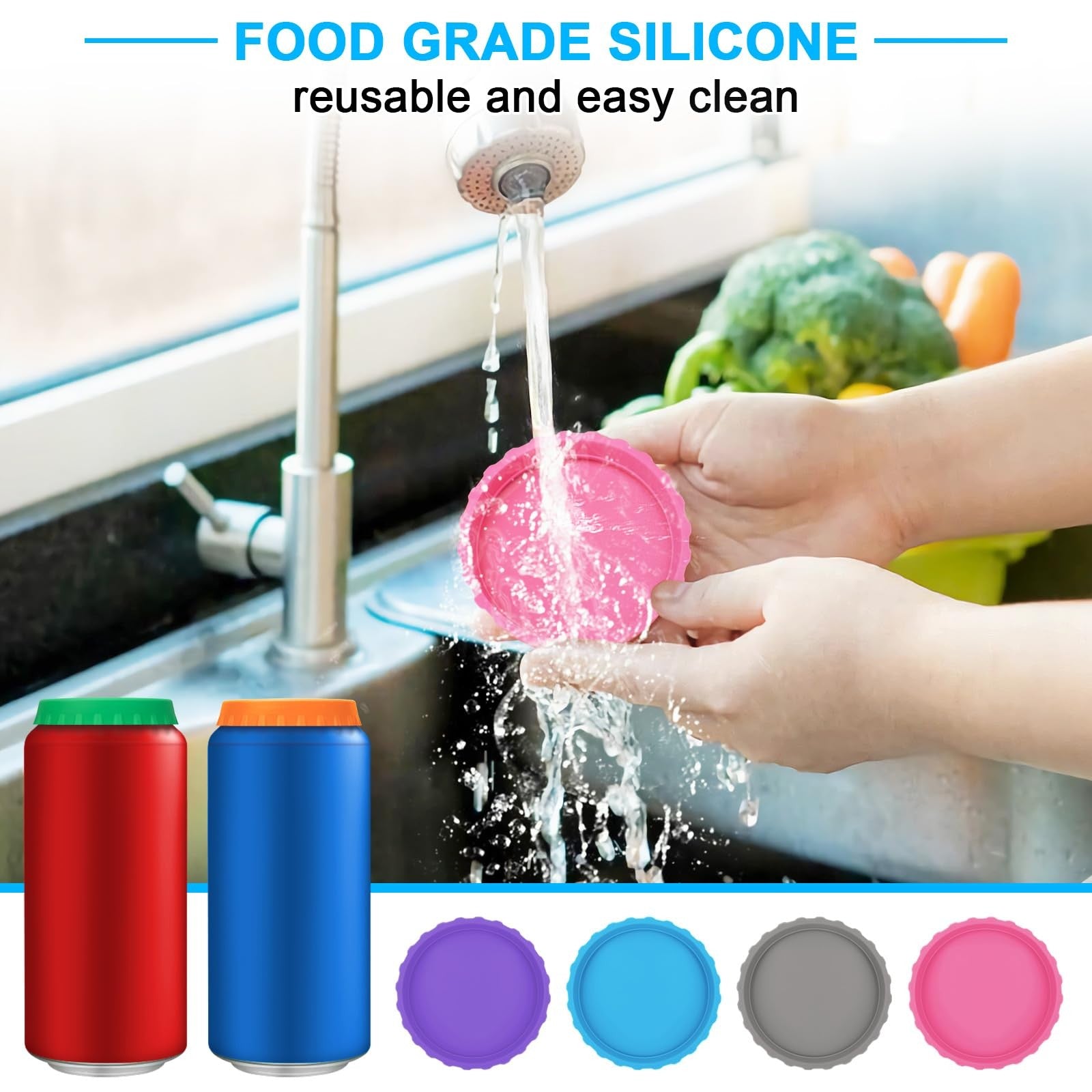 6 Pack Silicone Soda Can Lids Fits Standard Beer Pop Coke Juice Cans BPA Free