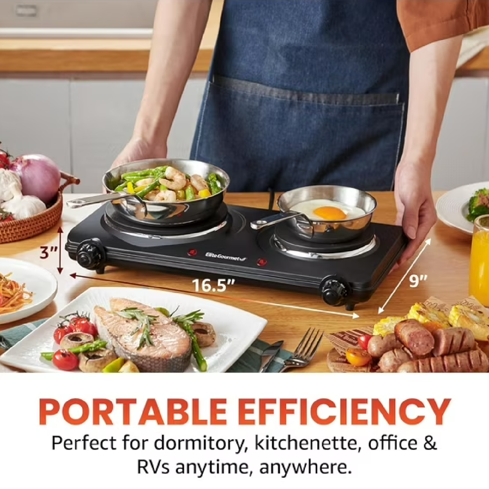 Elite Gourmet Double Cast Iron Burner 1500W Hot Plate w Temp Controls