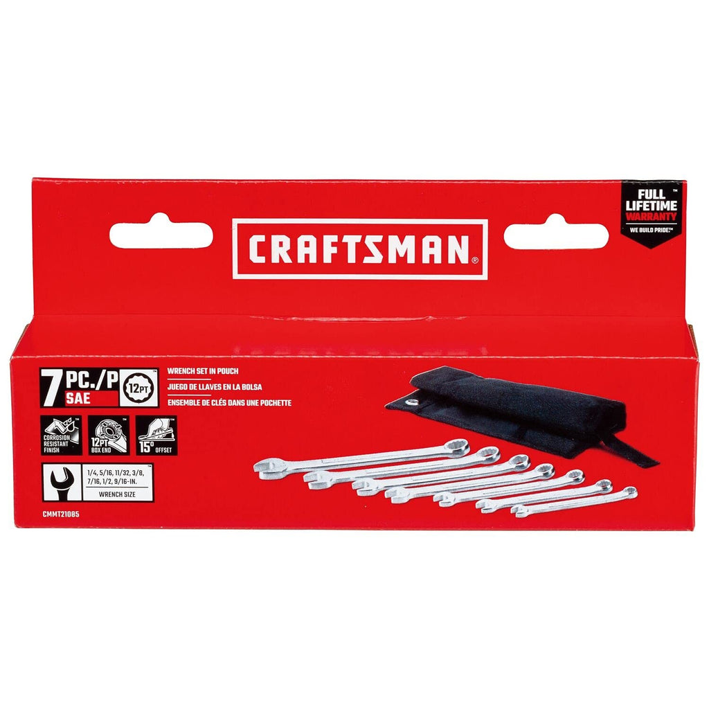 CRAFTSMAN 7-Pc SAE Combination Wrench Set 1/4"–9/16" w/ Storage Pouch 12-Point