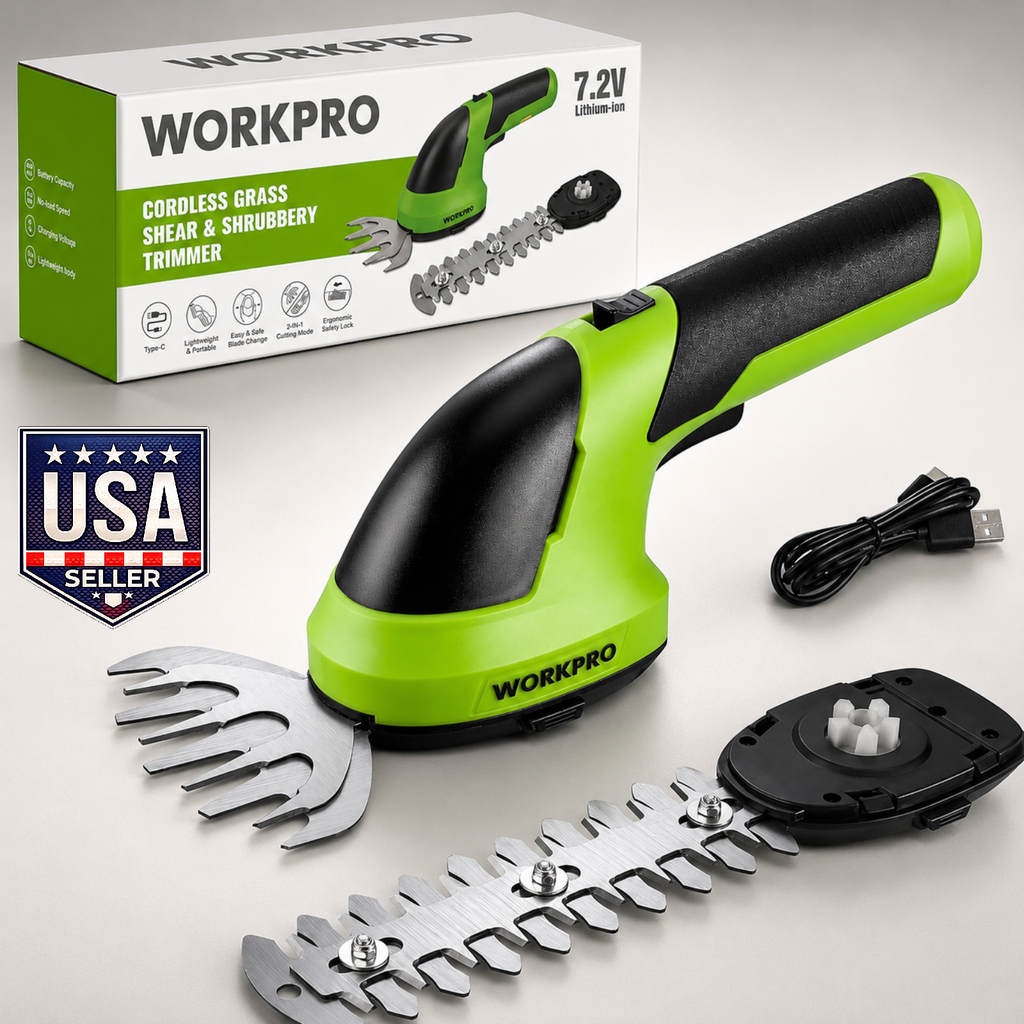WORKPRO Cordless Grass Shear & Shrubbery Trimmer - 2 in 1 Handheld 7.2V Electric