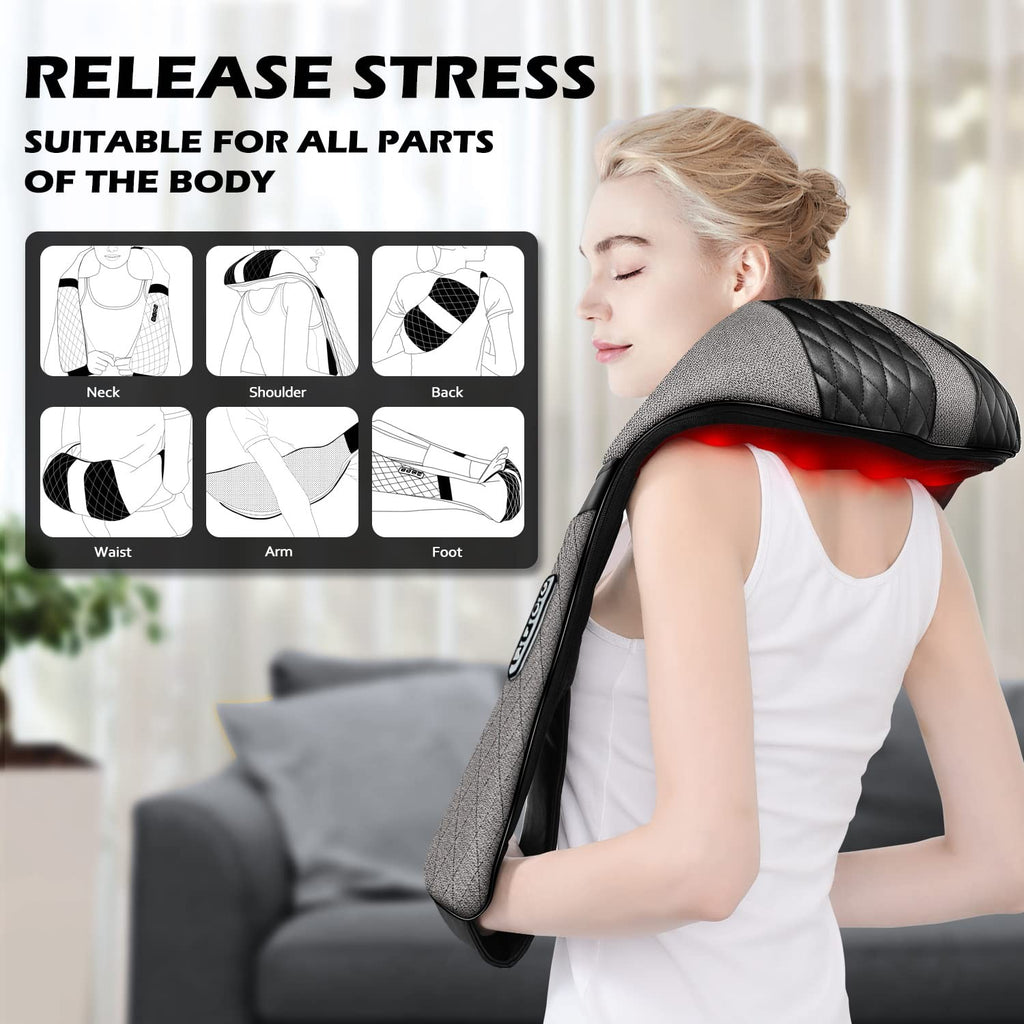 Blue Elf Shiatsu Electric Neck Back Massager Pillow 3D Kneading with Heat