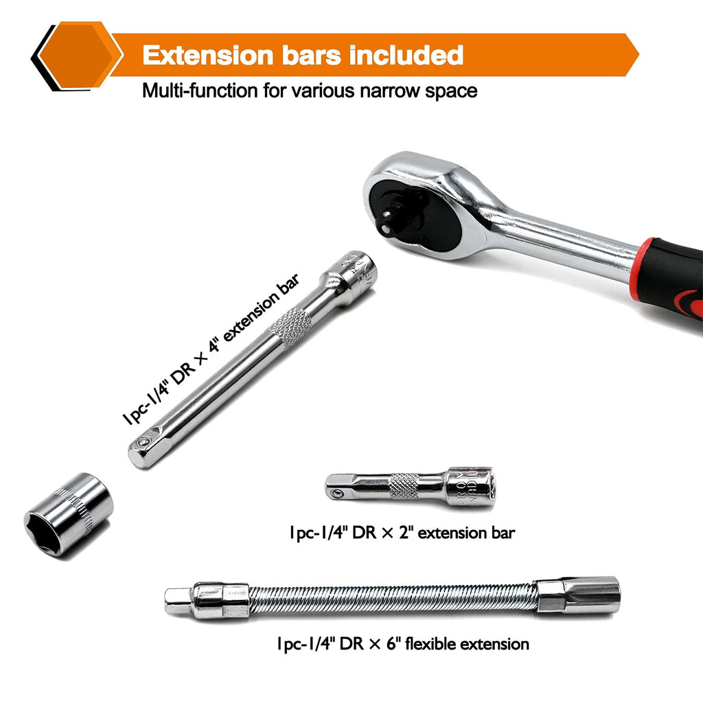 Egofine 46 Pieces 1/4 inch Drive Socket Ratchet Wrench Set, with Bit Socket Set
