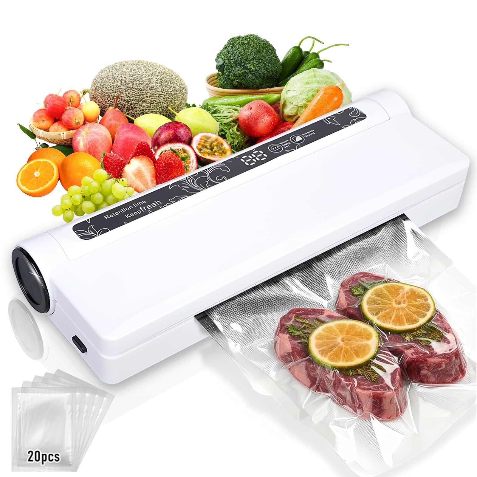 Food Vacuum Sealer Machine ,Dry/Wet Modes,75KPA Strong Suction Compact Household