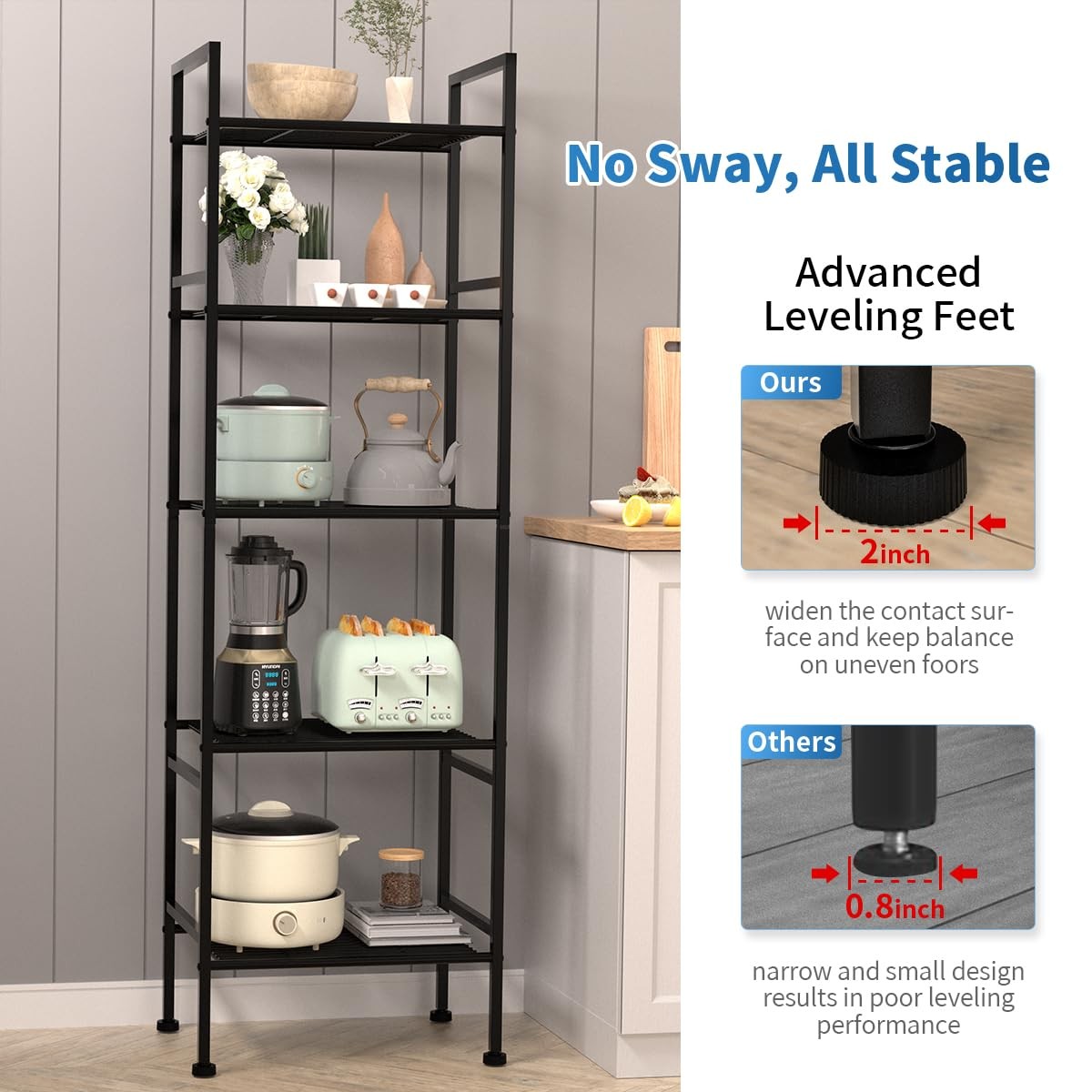 5 Tier Metal Storage Shelf Rack Narrow Shelving Unit Pantry Kitchen Organizer