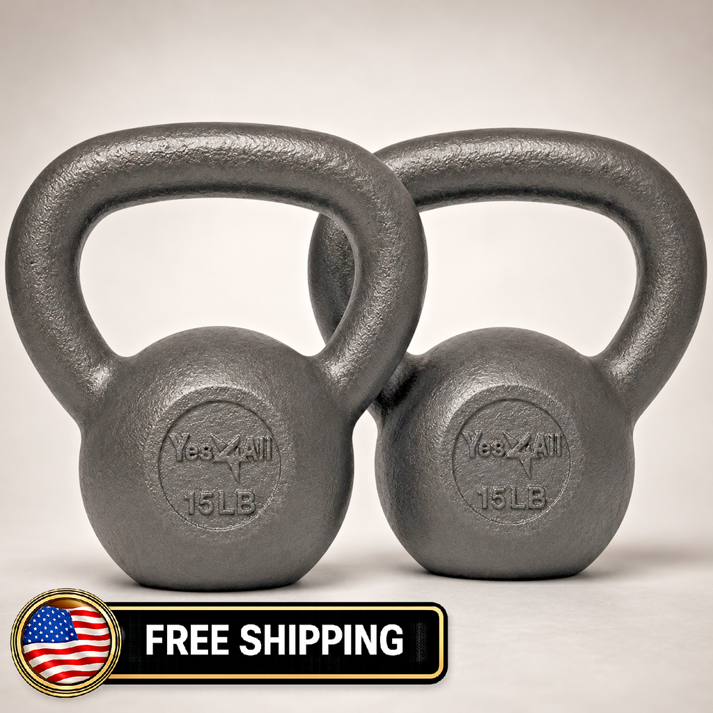 Yes4All Cast Iron Kettlebell Set of 2 15 lb Each 30 lb Total Strength Training