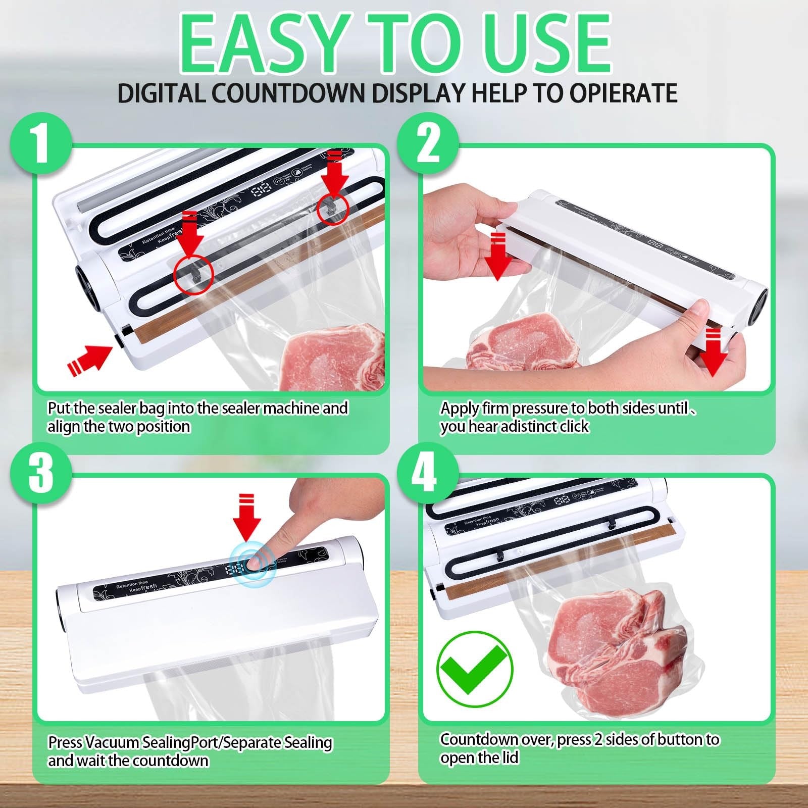 Food Vacuum Sealer Machine ,Dry/Wet Modes,75KPA Strong Suction Compact Household