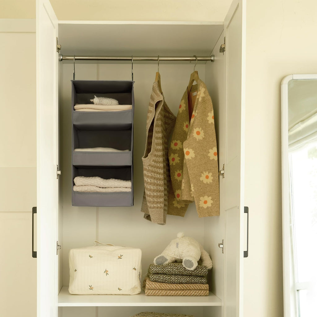 Hanging Closet Organizer 3 Shelf Collapsible Storage Shelves Gray 12x12x29.5