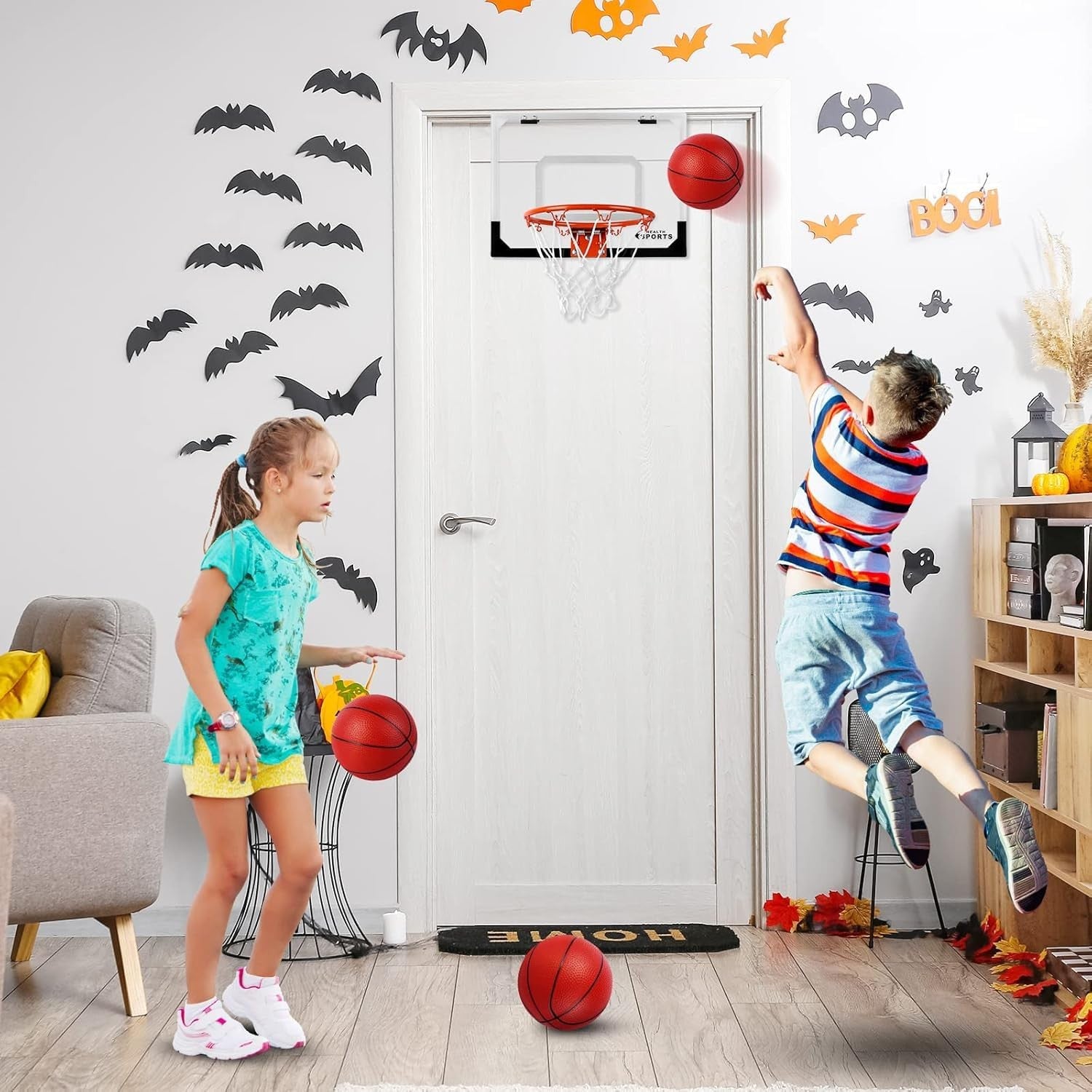 17" x 12.5" Mini Basketball Hoop Set Door/Wall Mount w/ 3 Balls Pump & Hardware