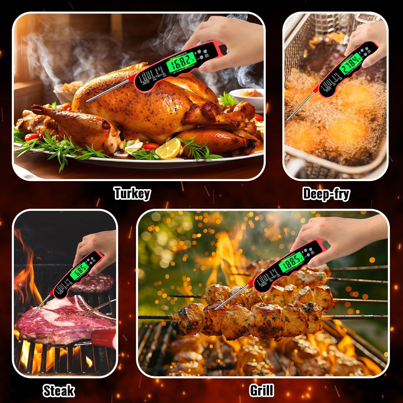 Digital Meat Thermometer Instant Read Waterproof Backlight Kitchen Grill Cooking