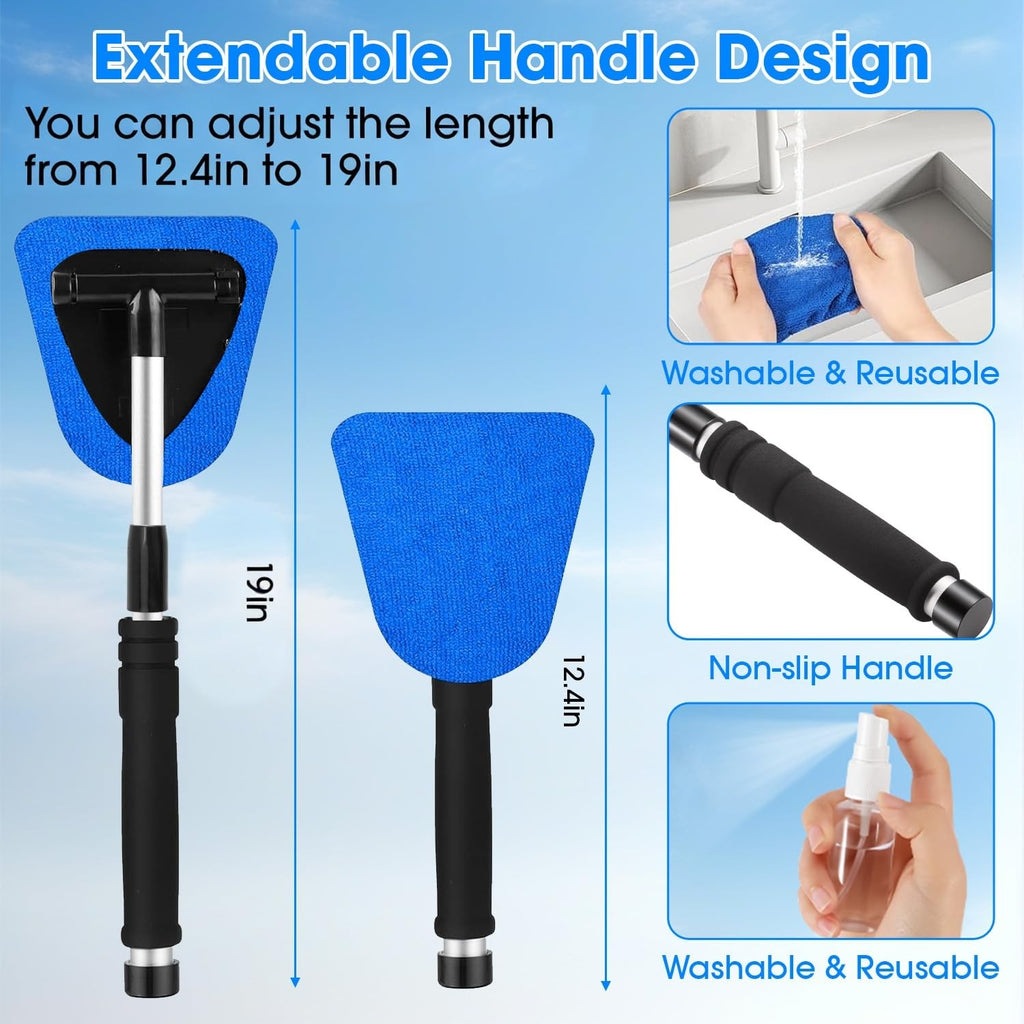 Car Windshield Cleaner Tool Kit Extendable Handle 3 Pads Auto Glass Cleaner