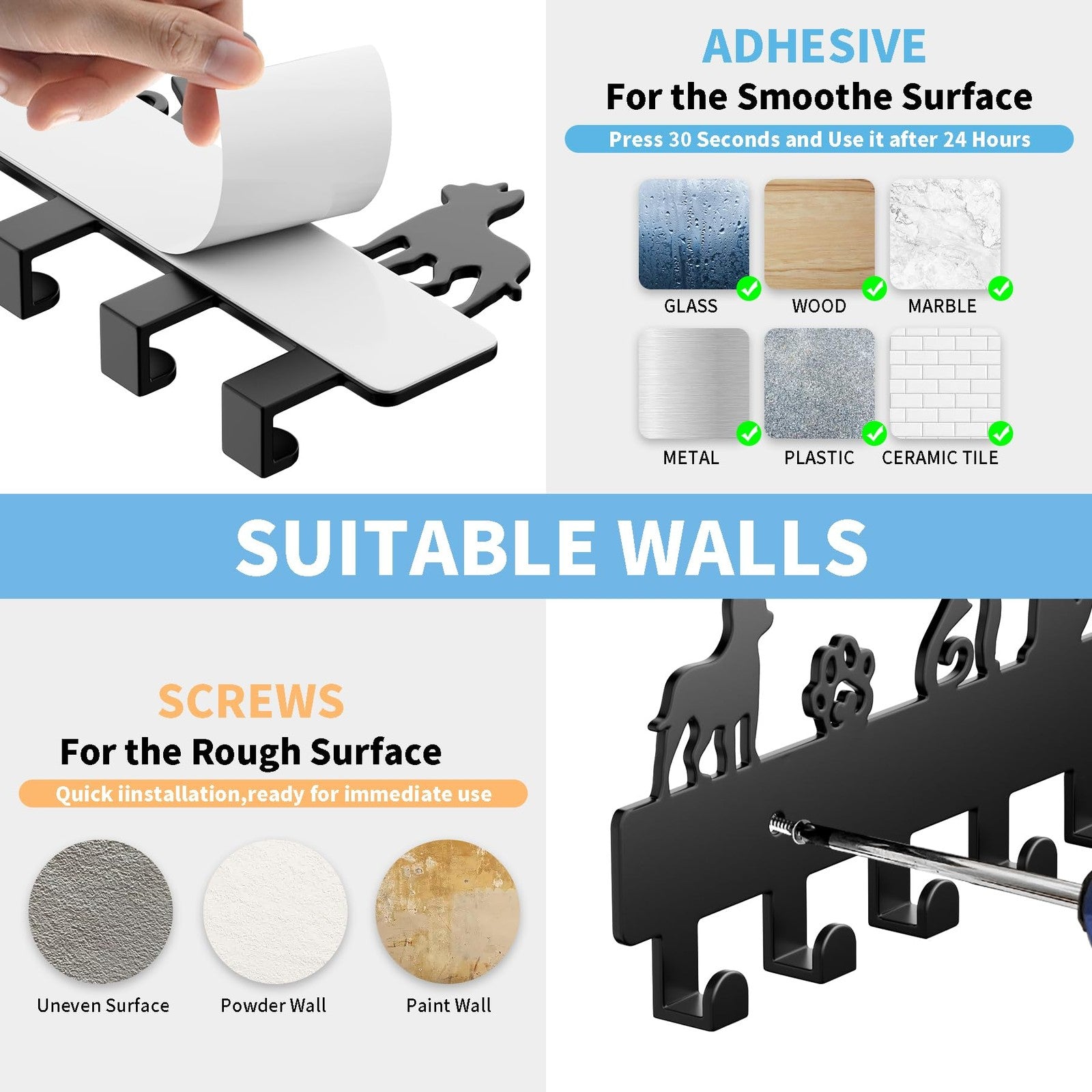 Key Hooks with 8 Hooks Wall Mounted, Key Holder for Wall Decor, Dog Key Holder