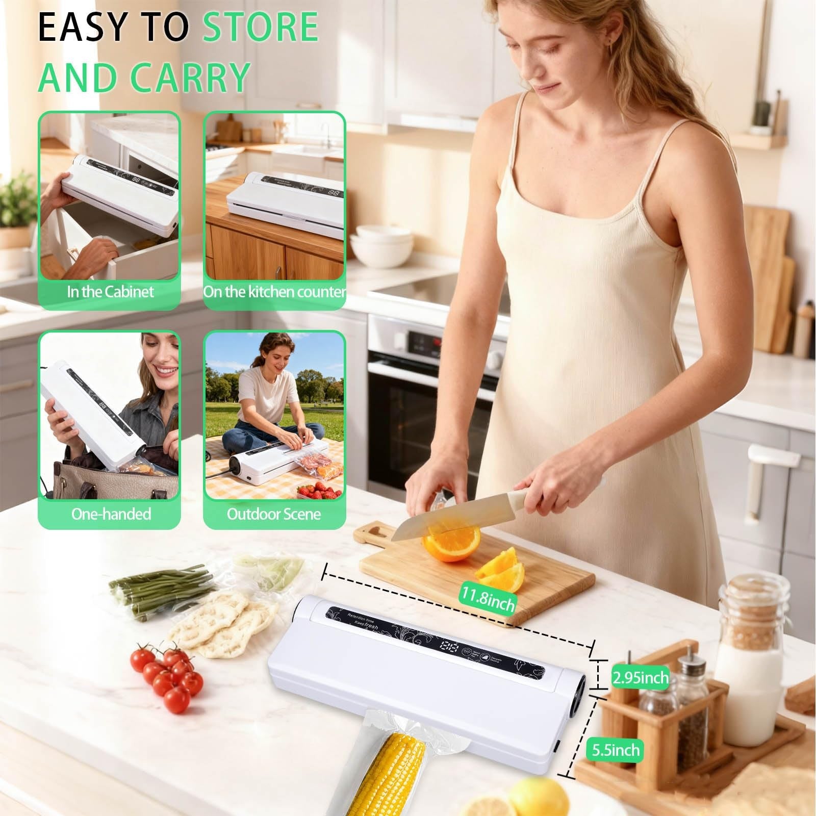 Food Vacuum Sealer Machine ,Dry/Wet Modes,75KPA Strong Suction Compact Household