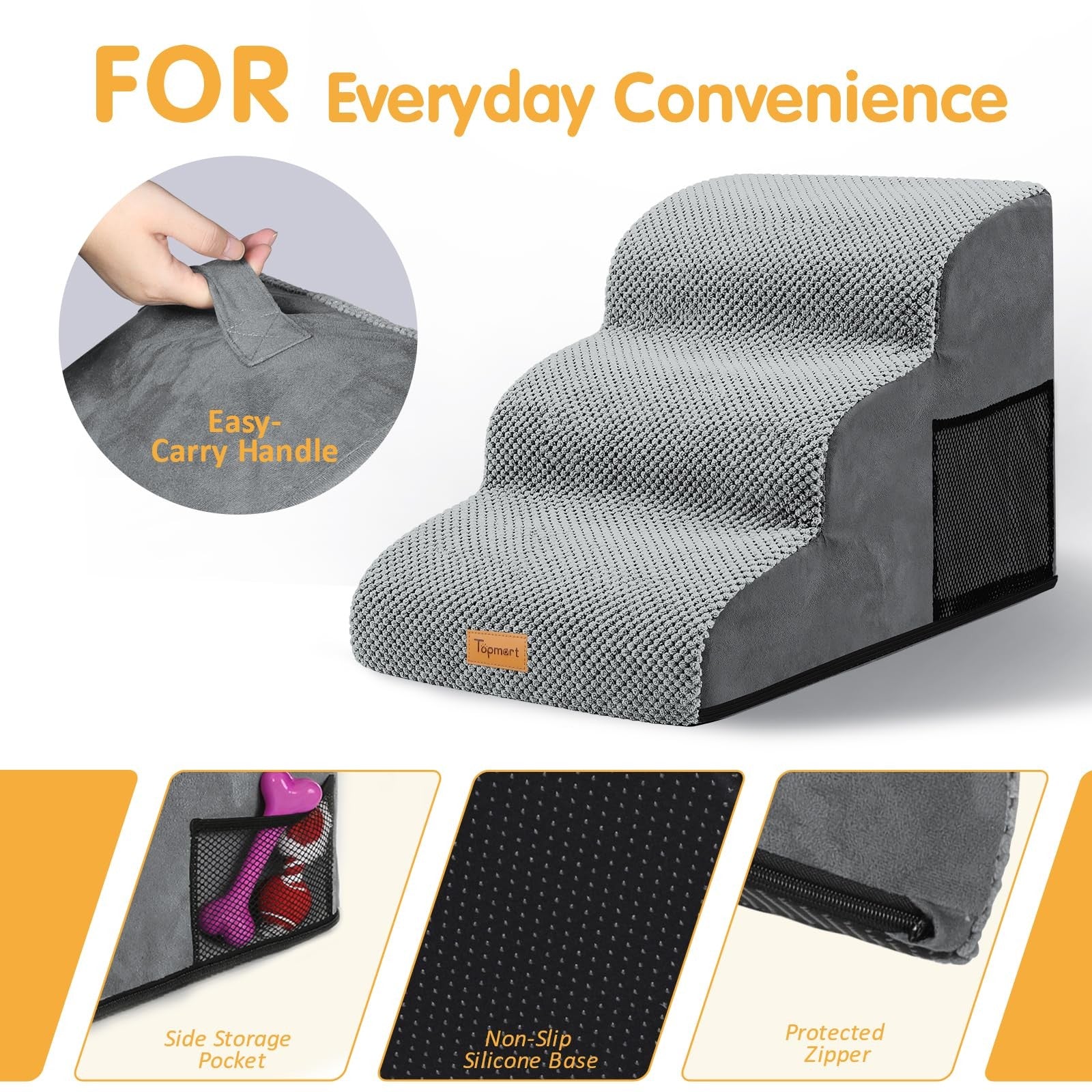 3 Tiers Foam Dog Ramps/Steps ,Non-Slip Pet Steps Extra Wide Deep Dog Stairs.
